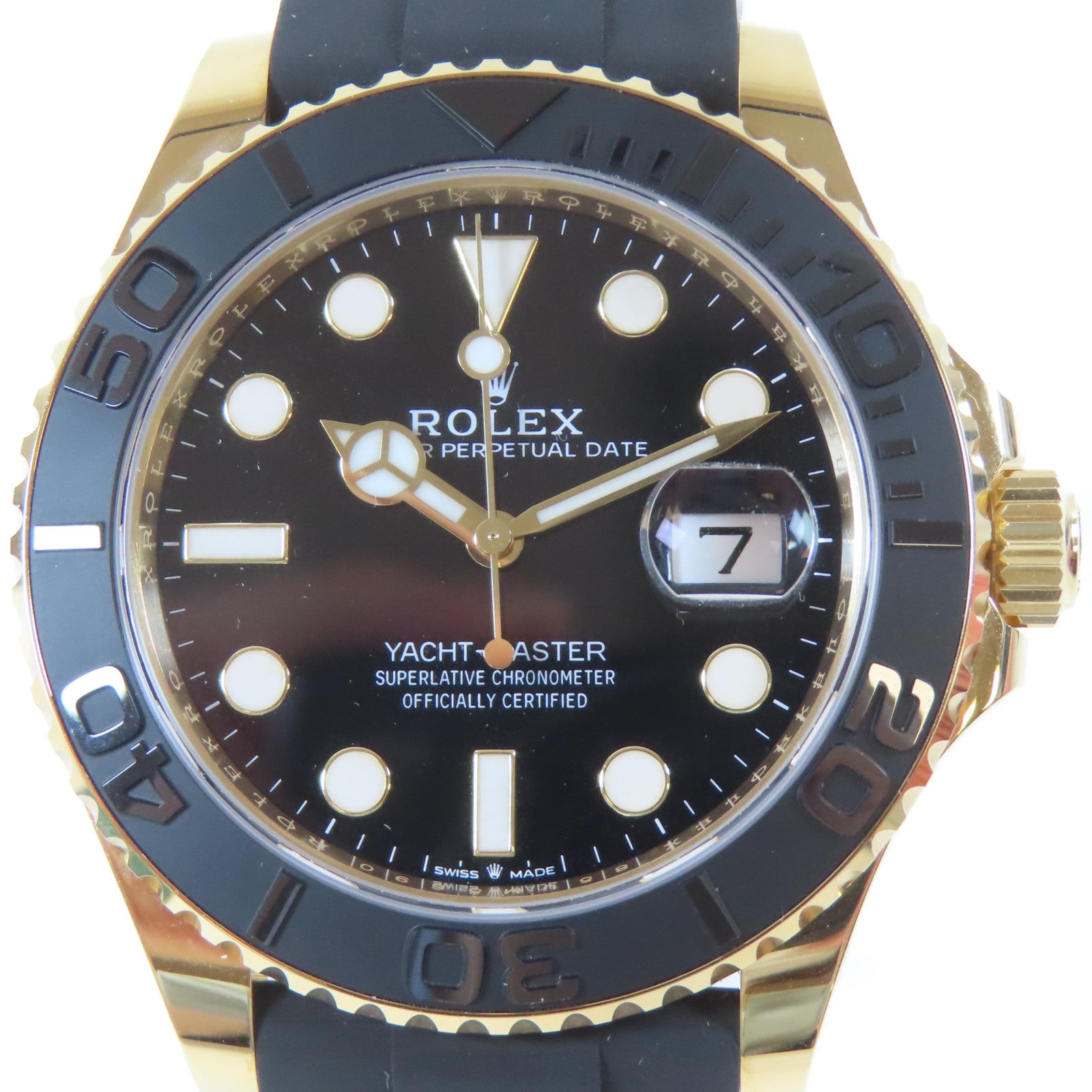 ROLEX Yacht Master 18K黃金/皮革帶手錶自動機芯黑色