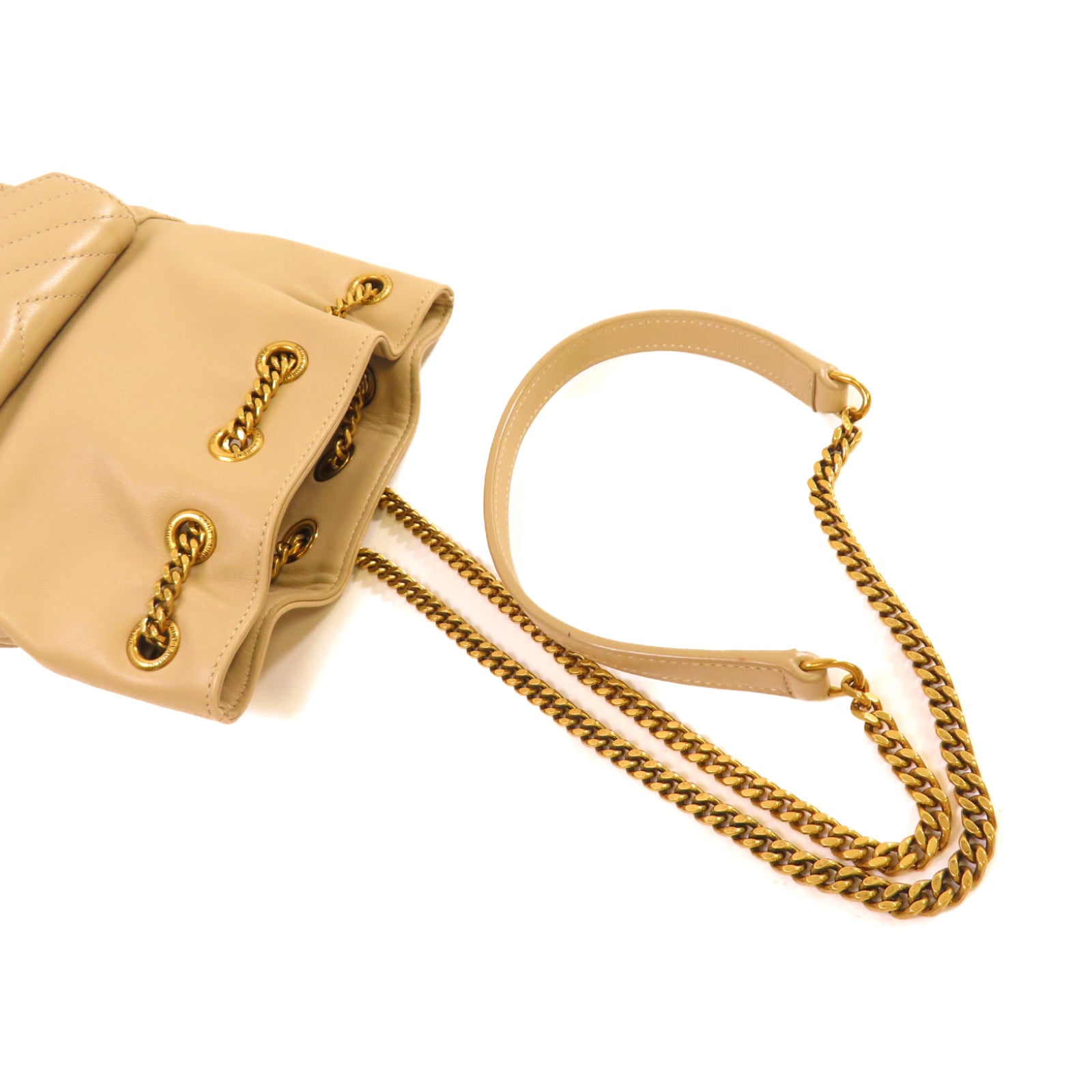 YVES SAINT LAURENT 【激減優惠】斜紋羊皮皮革 Joe Chain Shoulder Bag金扣鏈帶肩背袋杏色