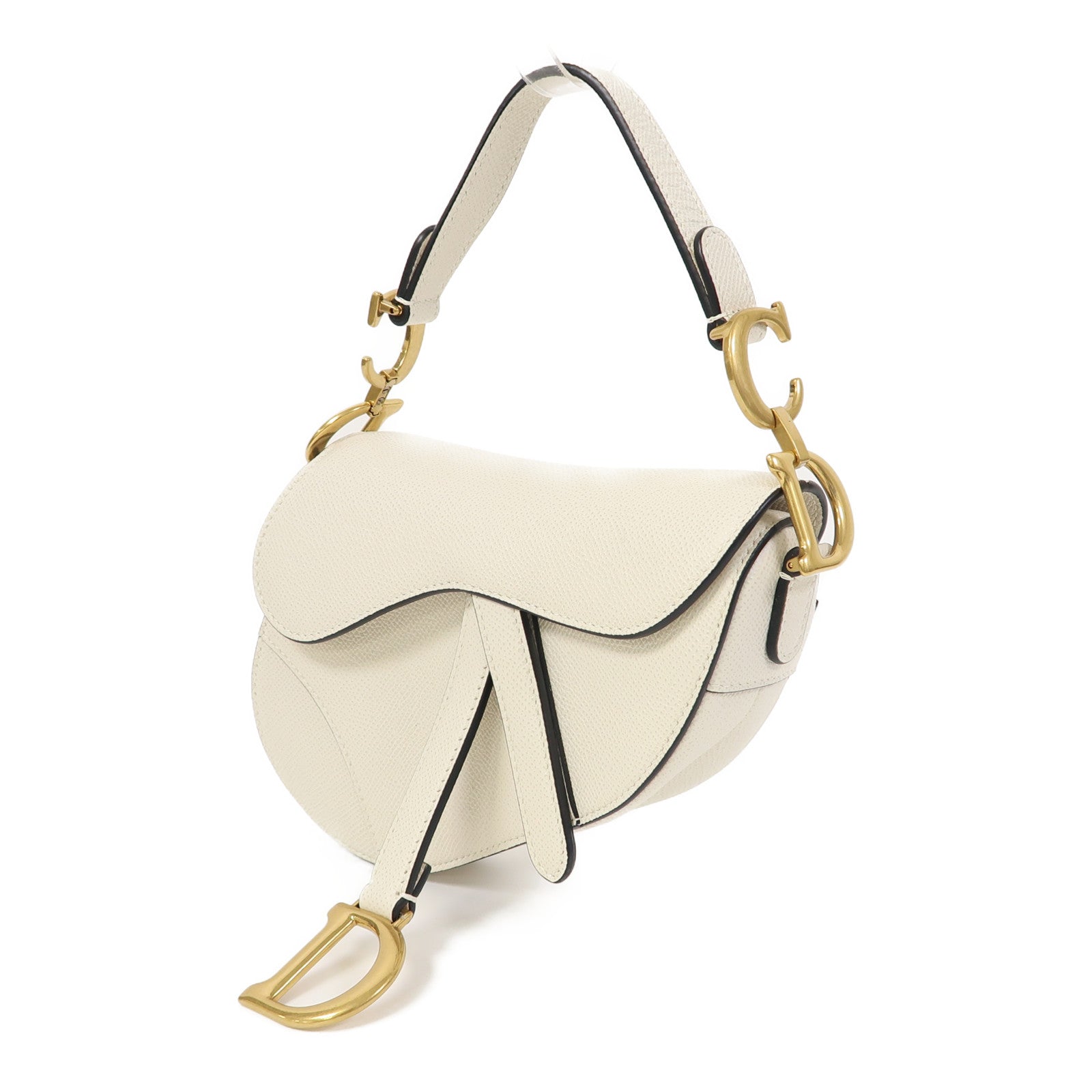 Dior 牛皮皮革Saddle Mini金扣手挽袋白色