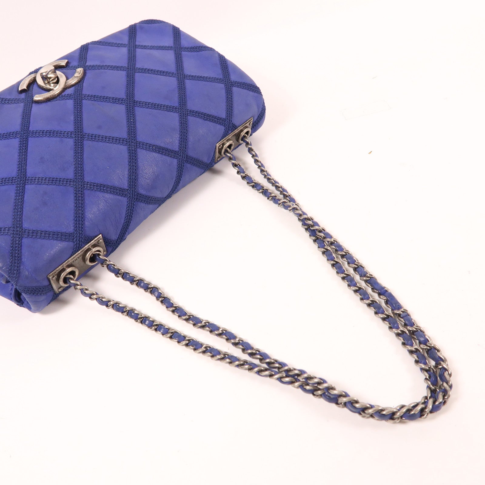 CHANEL 牛皮皮革Chain Shoulder銀扣鏈帶肩背袋