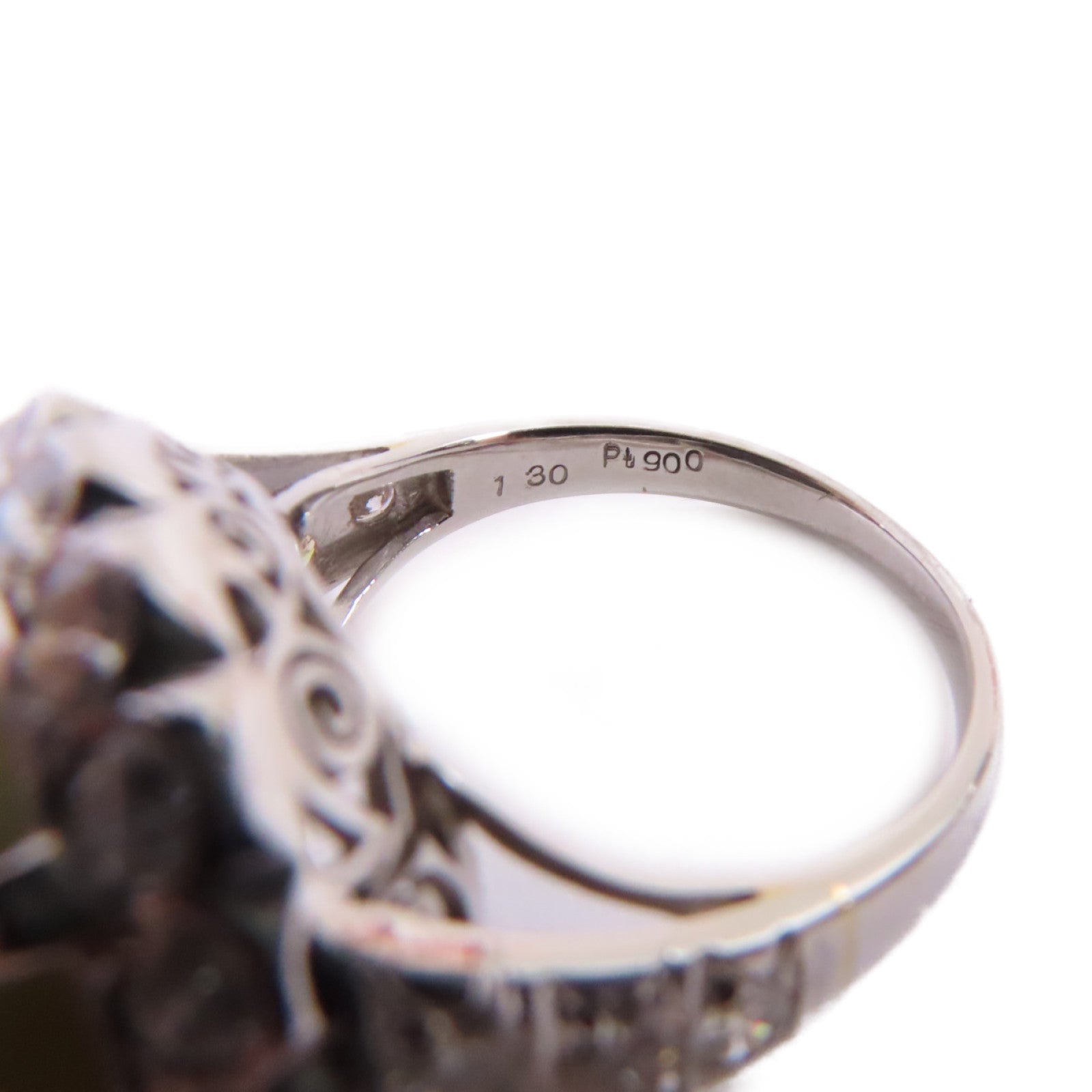 JEWELRY PT900鉑金/17.39ct貓眼石/1.30ct鑽石Cat's Eye Diamond Ring戒指US#5.75
