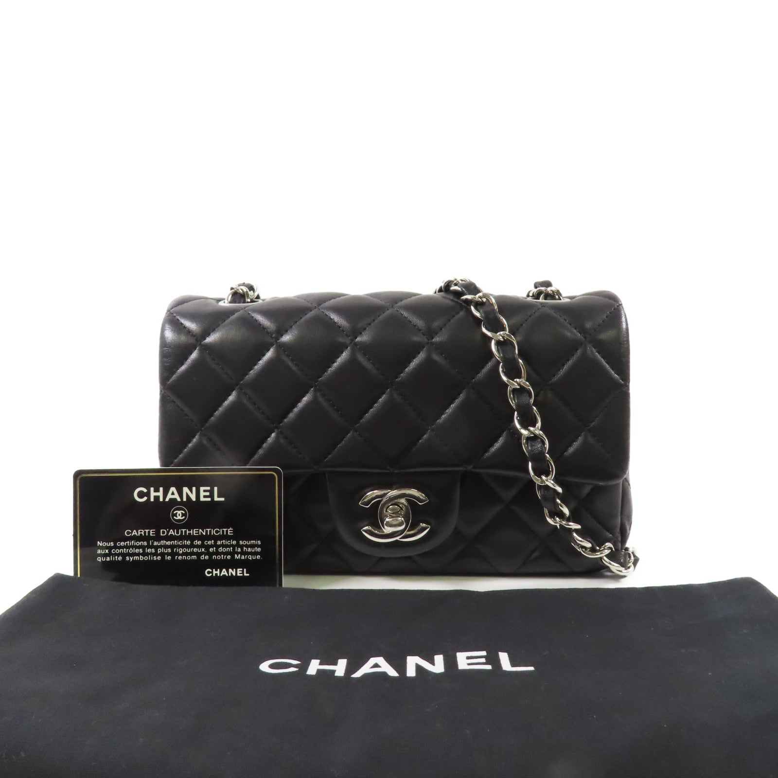 CHANEL 牛皮皮革Mini Classic 20銀扣肩背袋