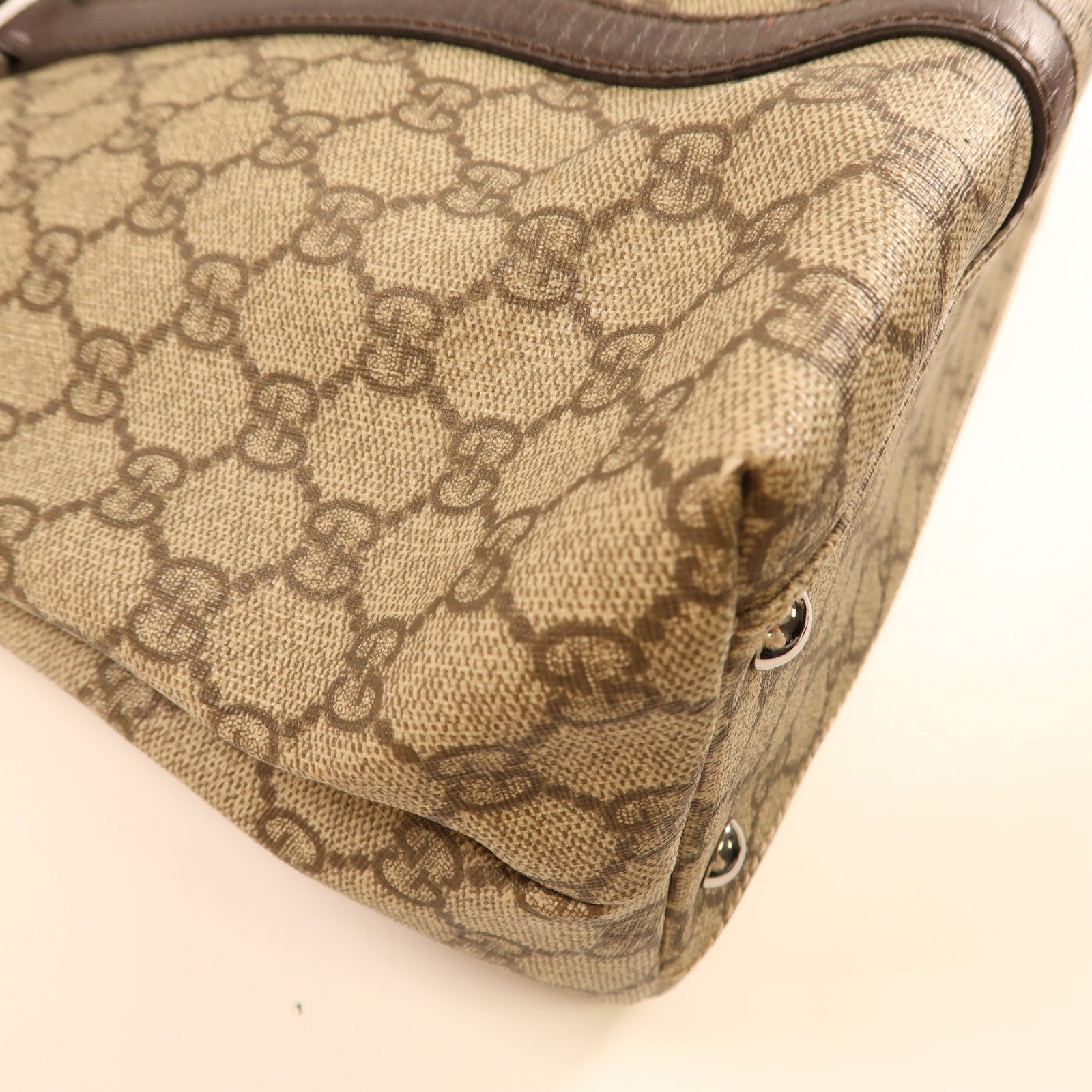 GUCCI 塗層帆布GG Supreme Tote Bag銀扣肩背袋啡色