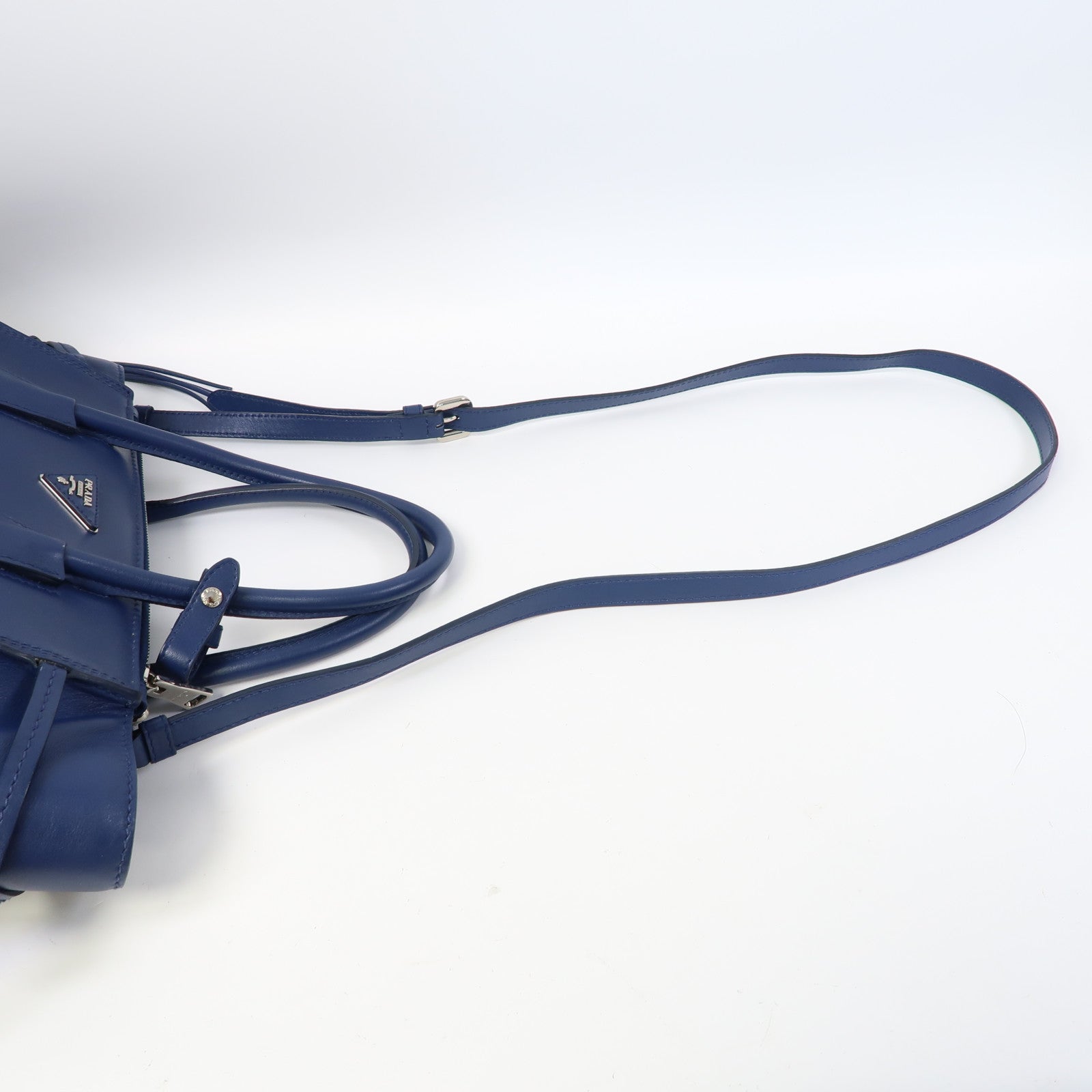 PRADA 【激減優惠】牛皮皮革Shoulder Bag銀扣手挽肩背兩用袋藍色