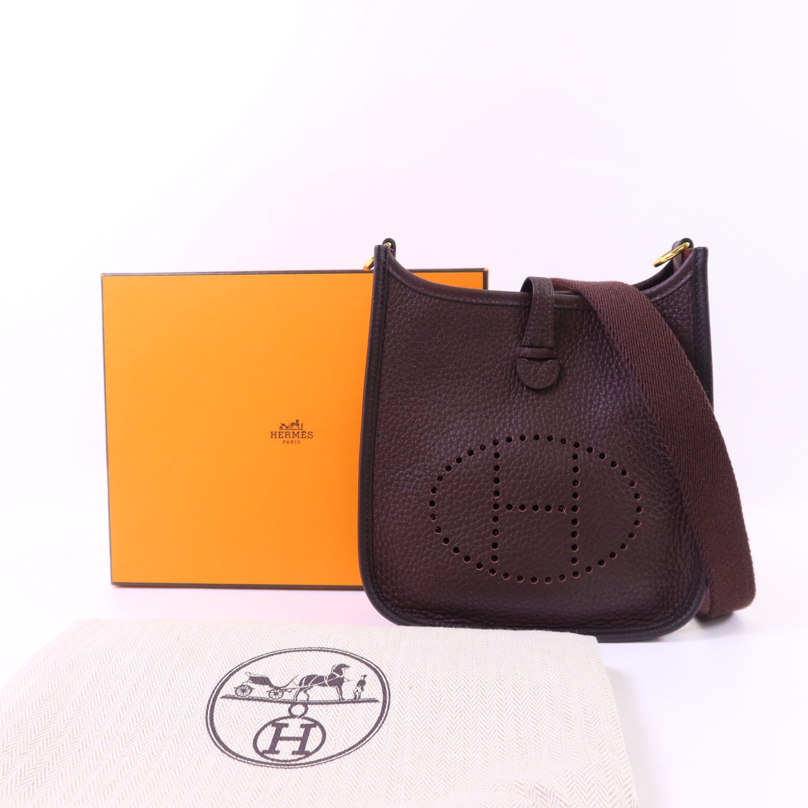 HERMES Clemence皮革Evelyne TPM金扣肩背袋
