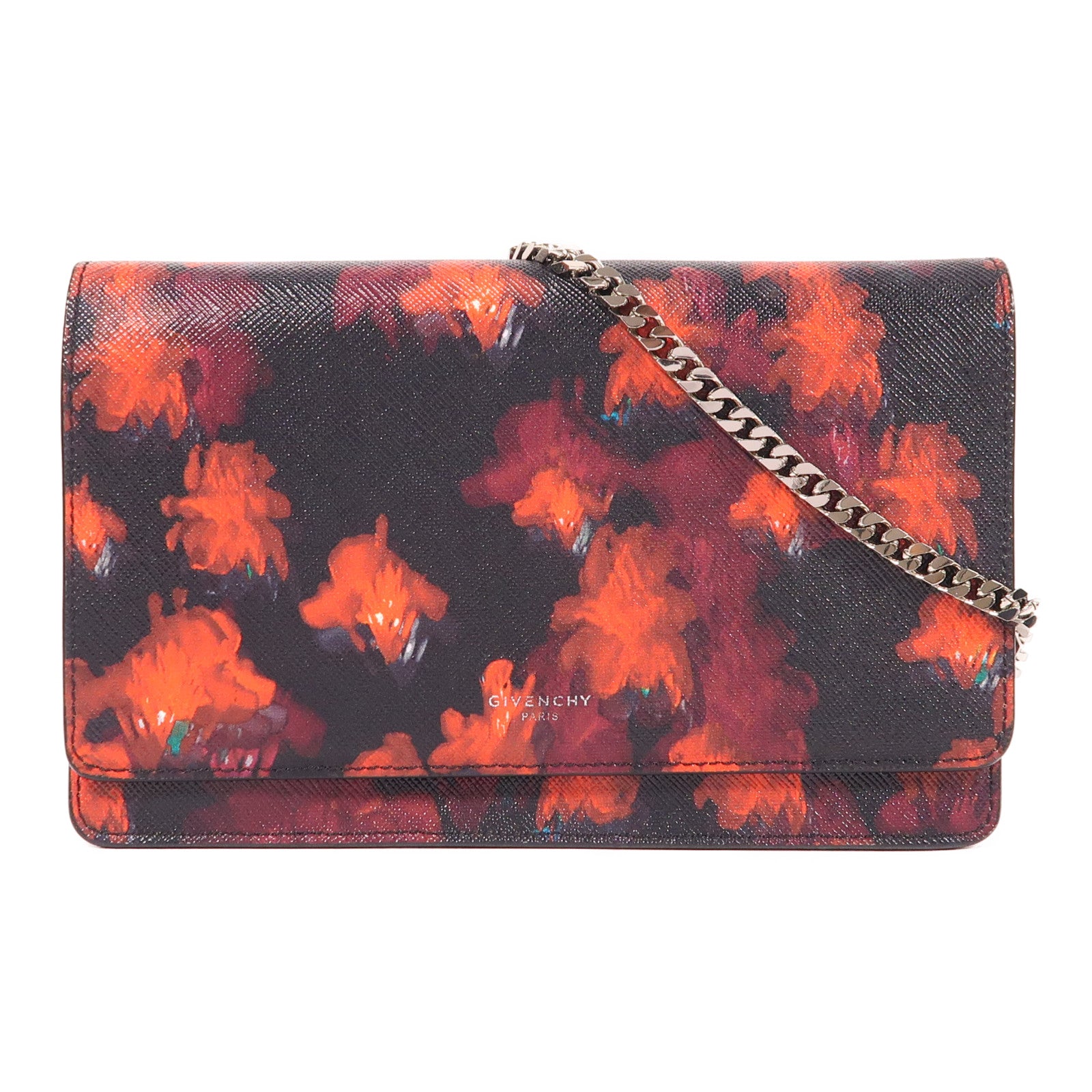 GIVENCHY SHW Chain Shoulder Bag Calfskin Leather Black Red