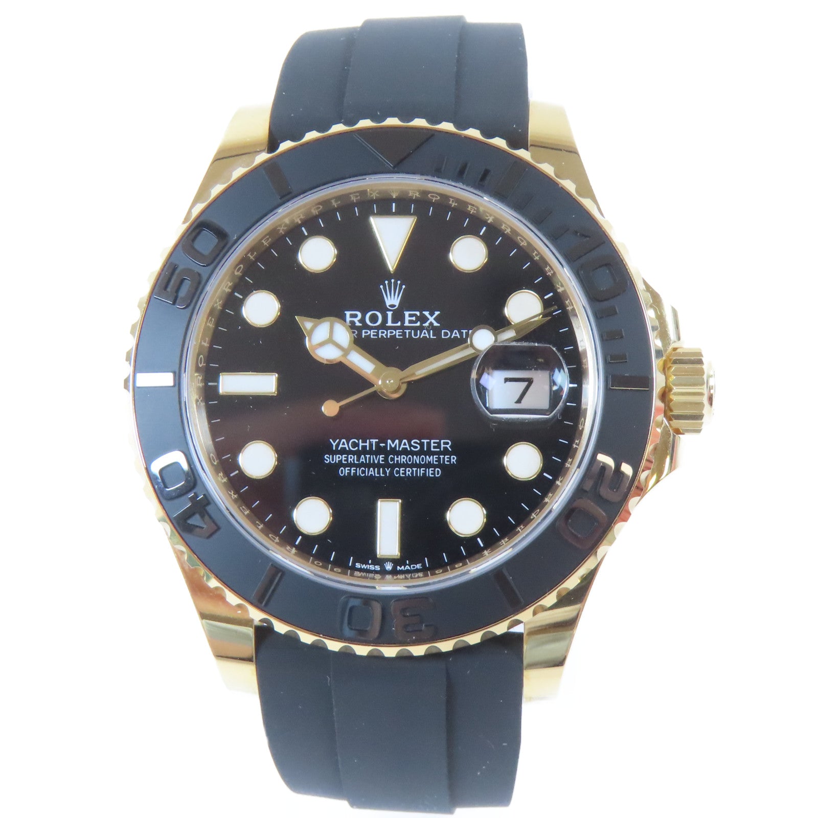 ROLEX Yacht Master 18K黃金/皮革帶手錶自動機芯黑色