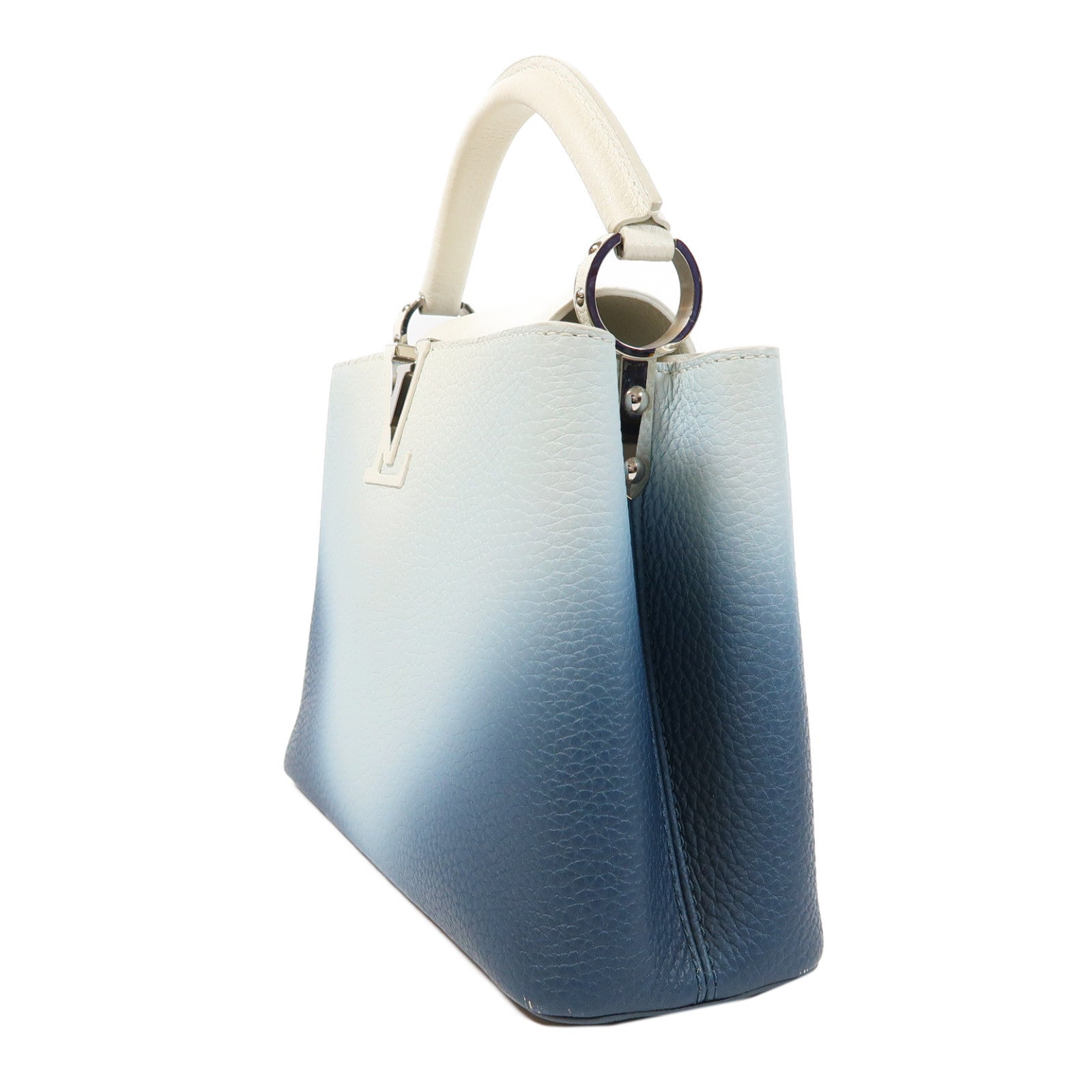 LOUIS VUITTON 牛皮皮革Capucines BB銀扣手挽肩背兩用袋白色/藍色