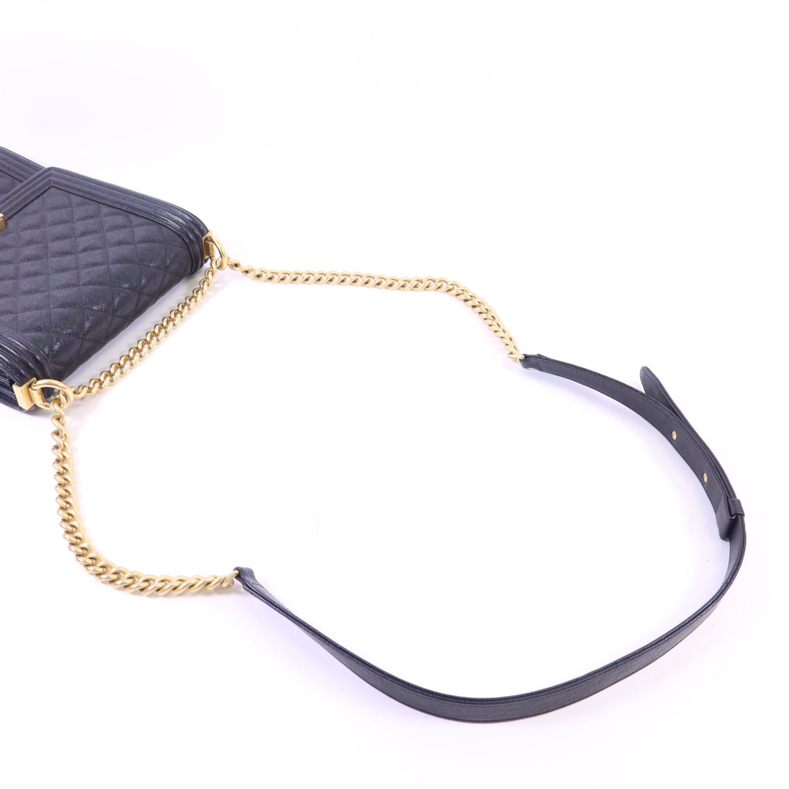 CHANEL 牛皮皮革Boy金扣鏈帶肩背袋