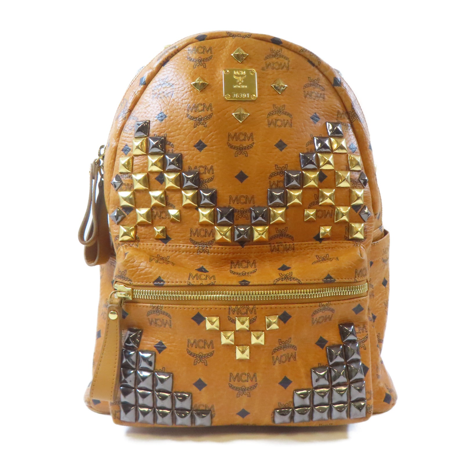 MCM 皮革Stark Side Studs Backpack金扣背包啡色