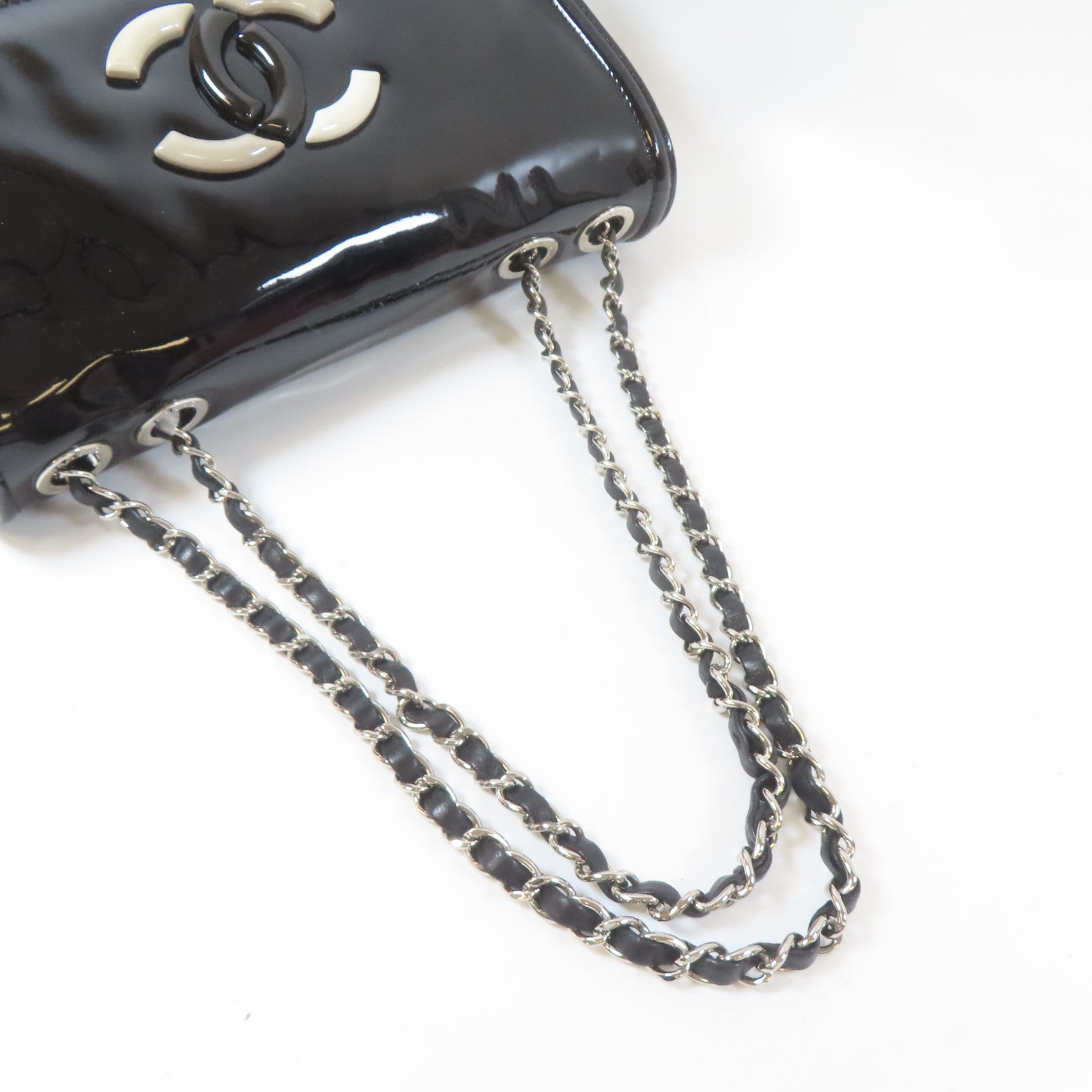 CHANEL 【激減優惠】漆皮皮革Chain Shoulder Bag銀扣鏈帶肩背袋黑色