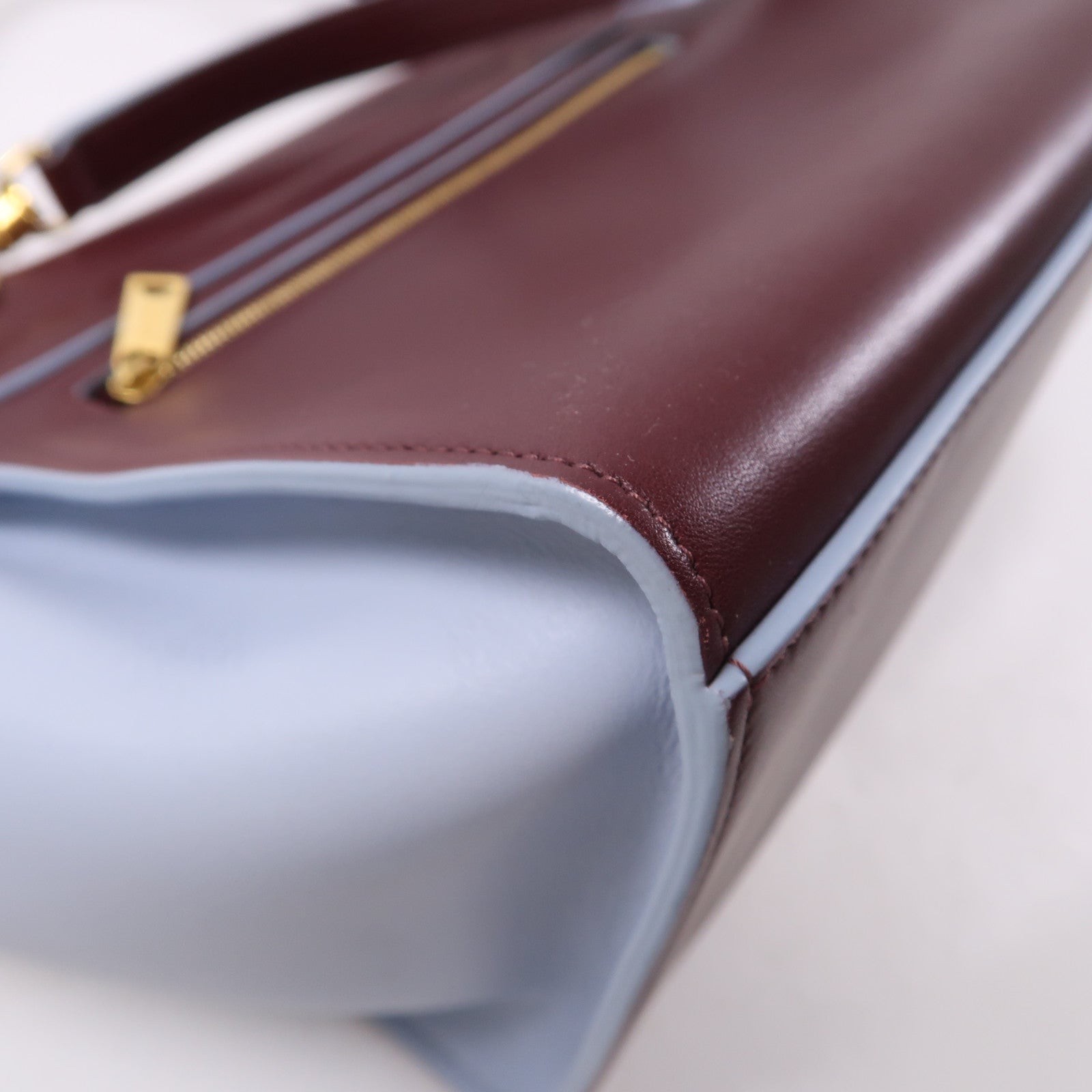 CELINE 牛皮皮革Shoulder Bag金扣手挽肩背兩用袋紅色/淺藍色