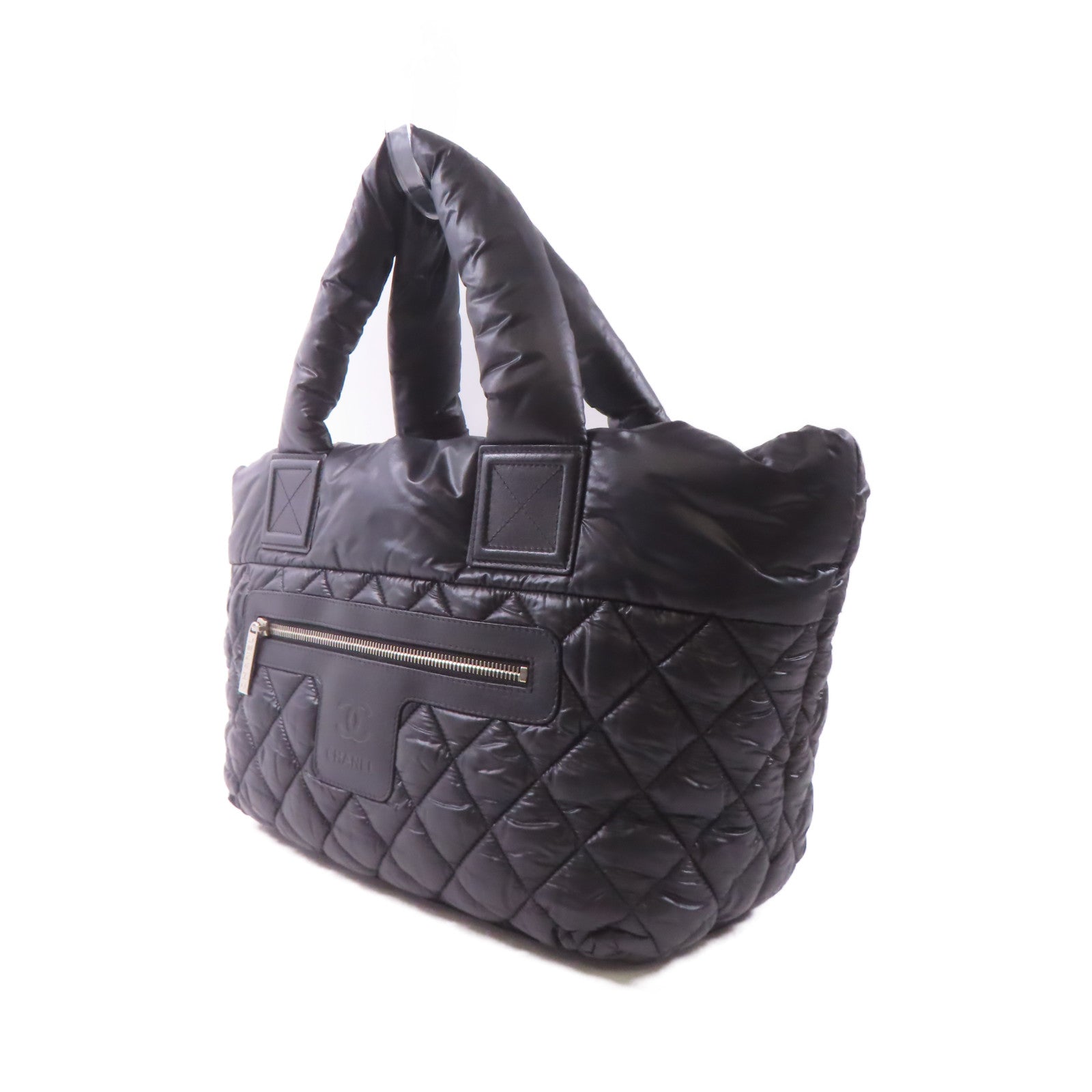 CHANEL 尼龍Coco Cocoon Bag銀扣肩背袋黑色