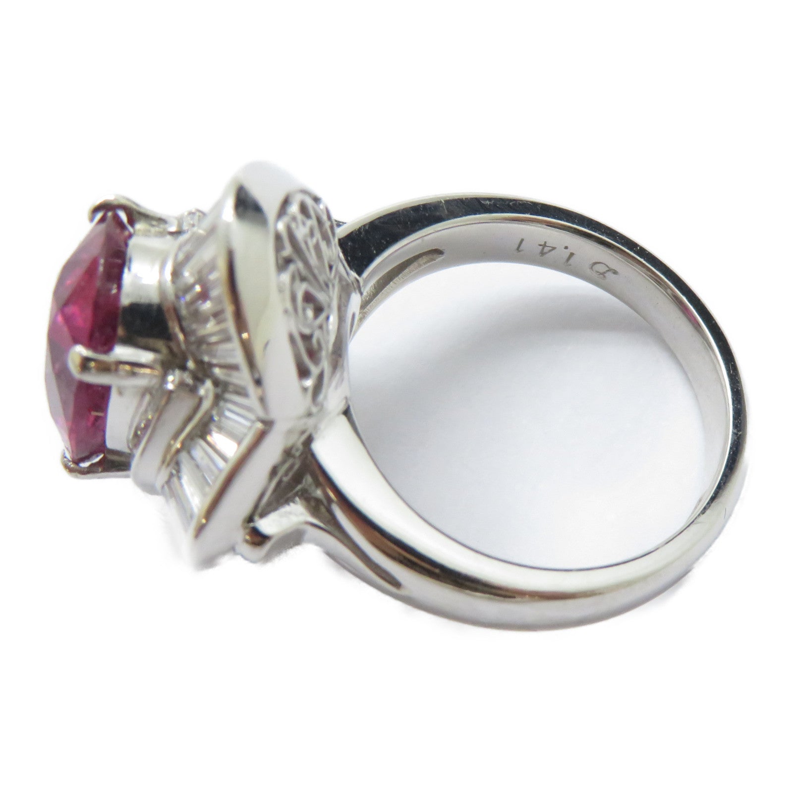 JEWELRY PT900鉑金Rubellite Ring 3.743ct紅碧璽/1.41ct鑽石戒指US#5