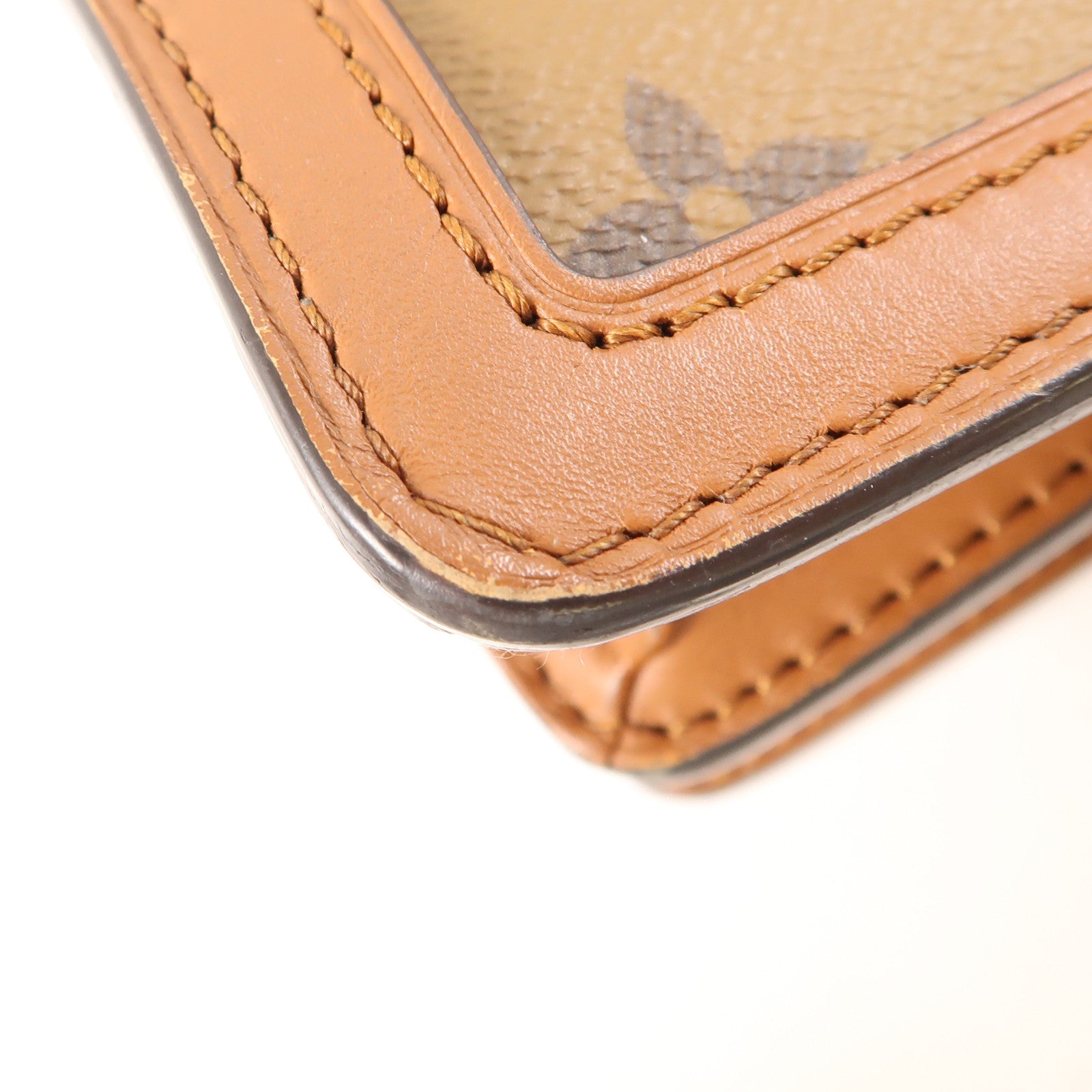 LOUIS VUITTON Monogram/Monogram Reverse Dauphine MM金扣手挽肩背兩用袋棕色