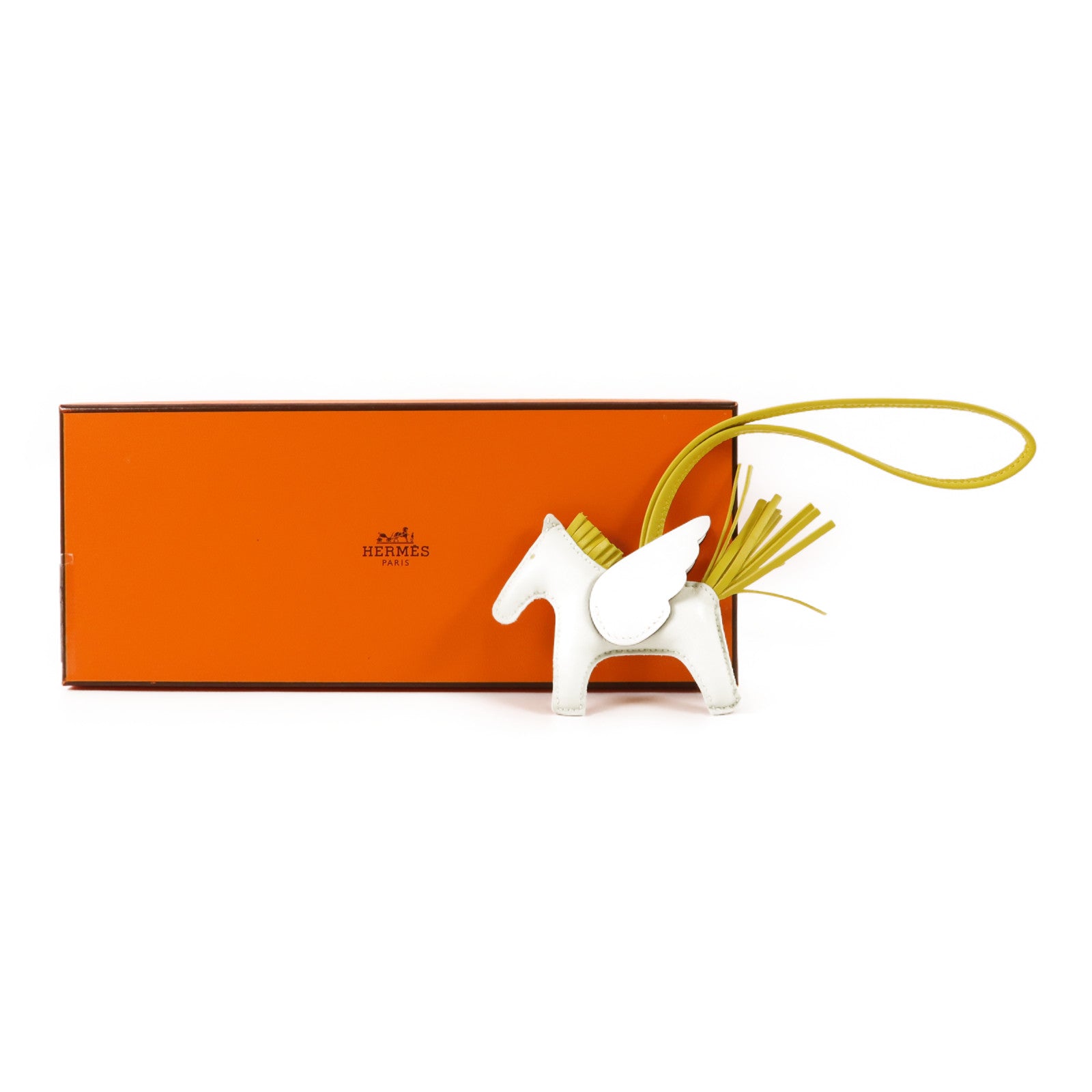 HERMES Swift皮革Rodeo Pegase PM掛飾White/Yellow