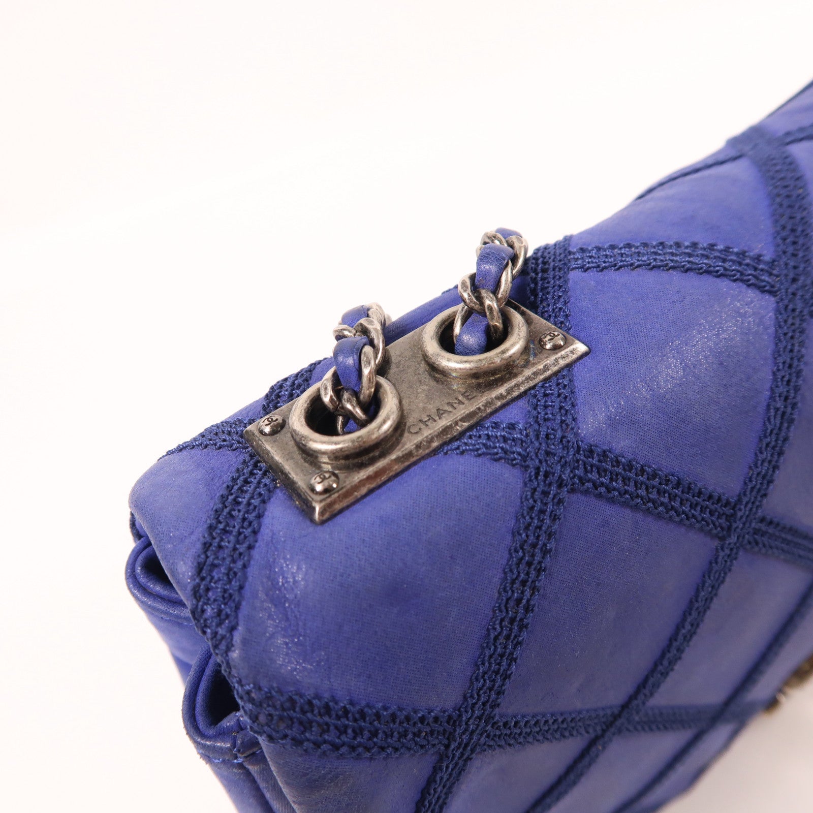 CHANEL 牛皮皮革Chain Shoulder銀扣鏈帶肩背袋