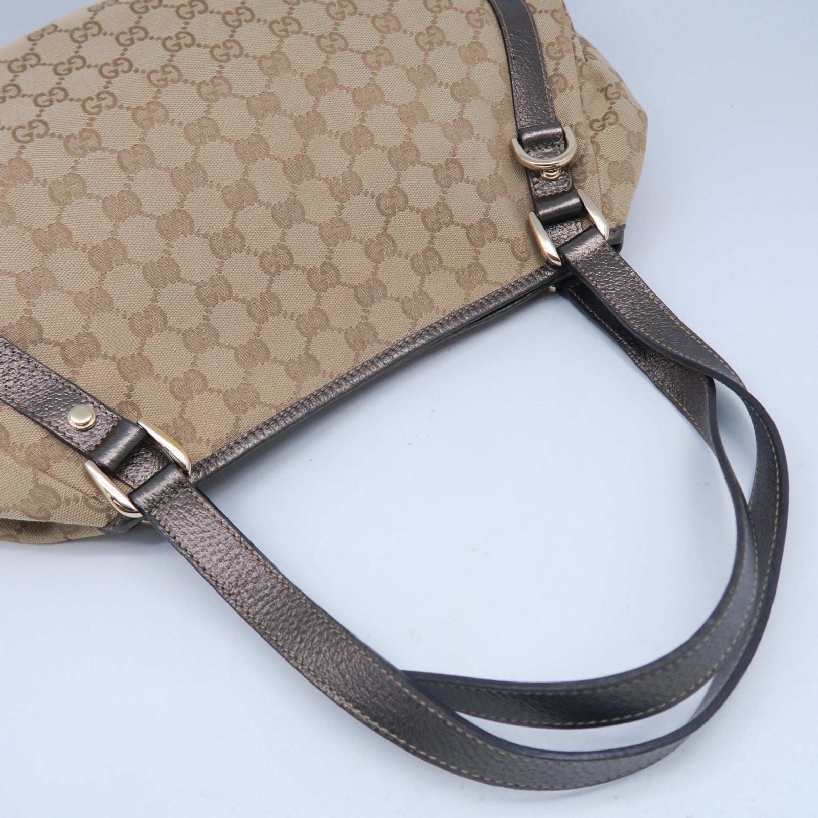 GUCCI 【激減優惠】帆布Shoulder Bag金扣肩背袋啡色/灰色
