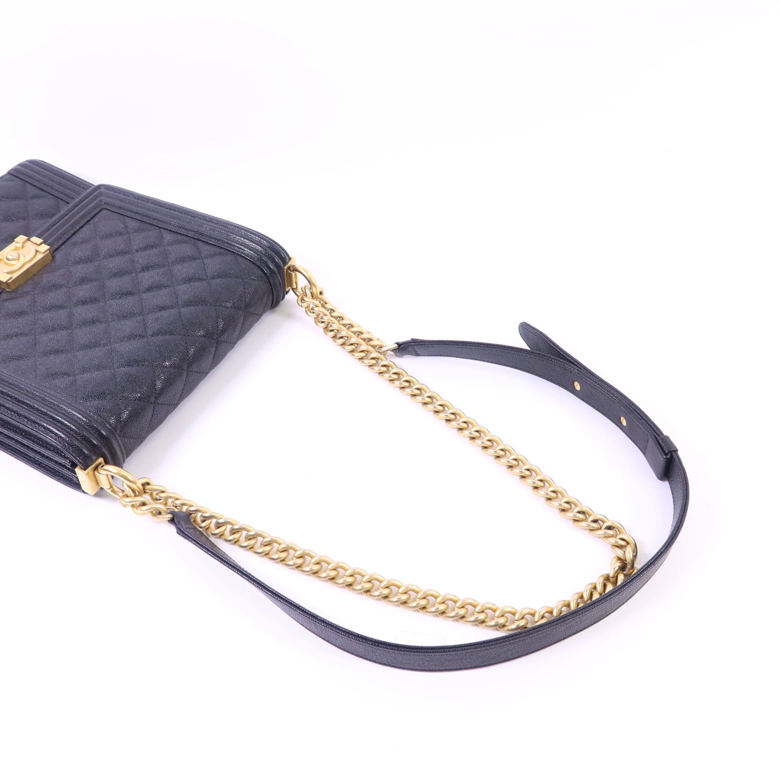 CHANEL 牛皮皮革Boy金扣鏈帶肩背袋