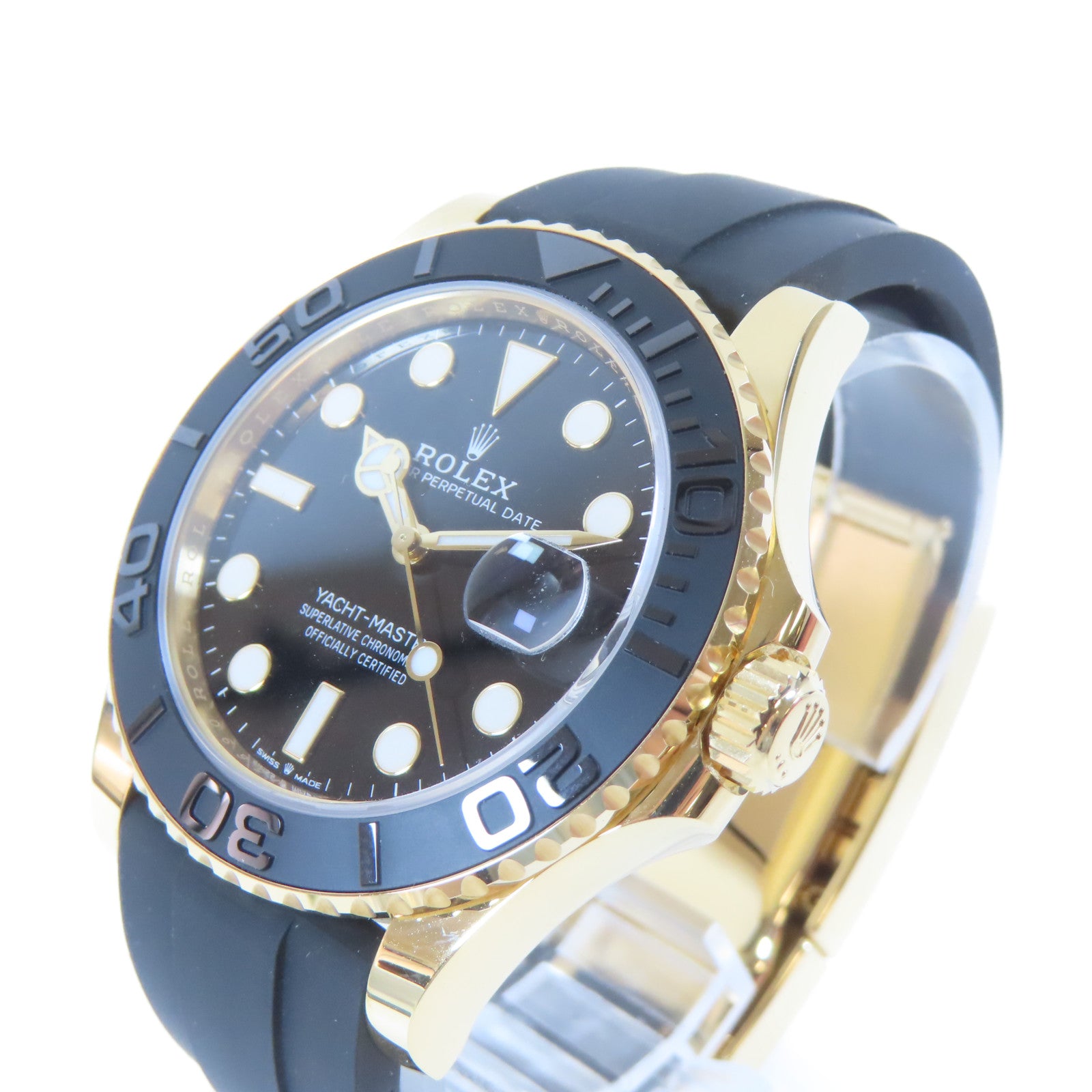 ROLEX Yacht Master 18K黃金/皮革帶手錶自動機芯黑色