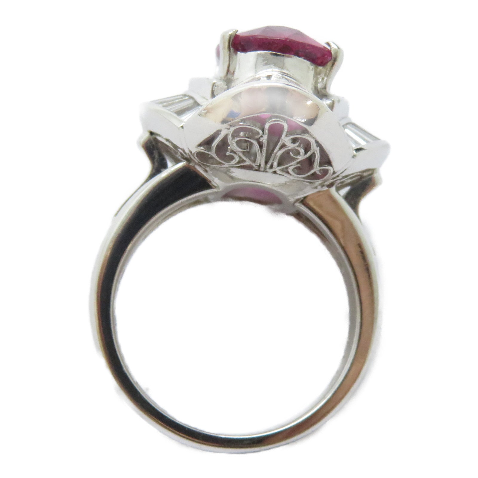 JEWELRY PT900鉑金Rubellite Ring 3.743ct紅碧璽/1.41ct鑽石戒指US#5