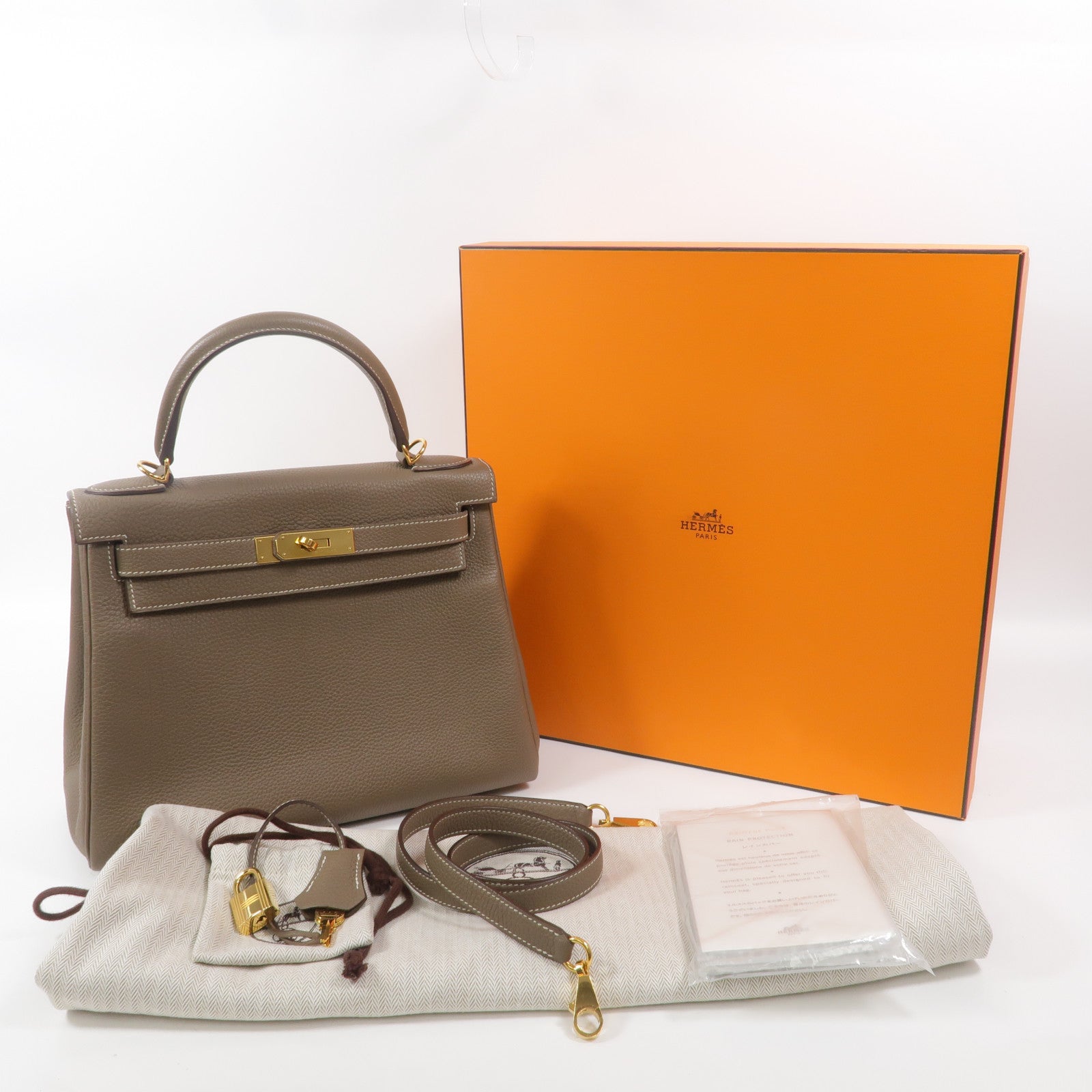 HERMES Togo皮革Kelly 28手挽肩背兩用袋Etoupe