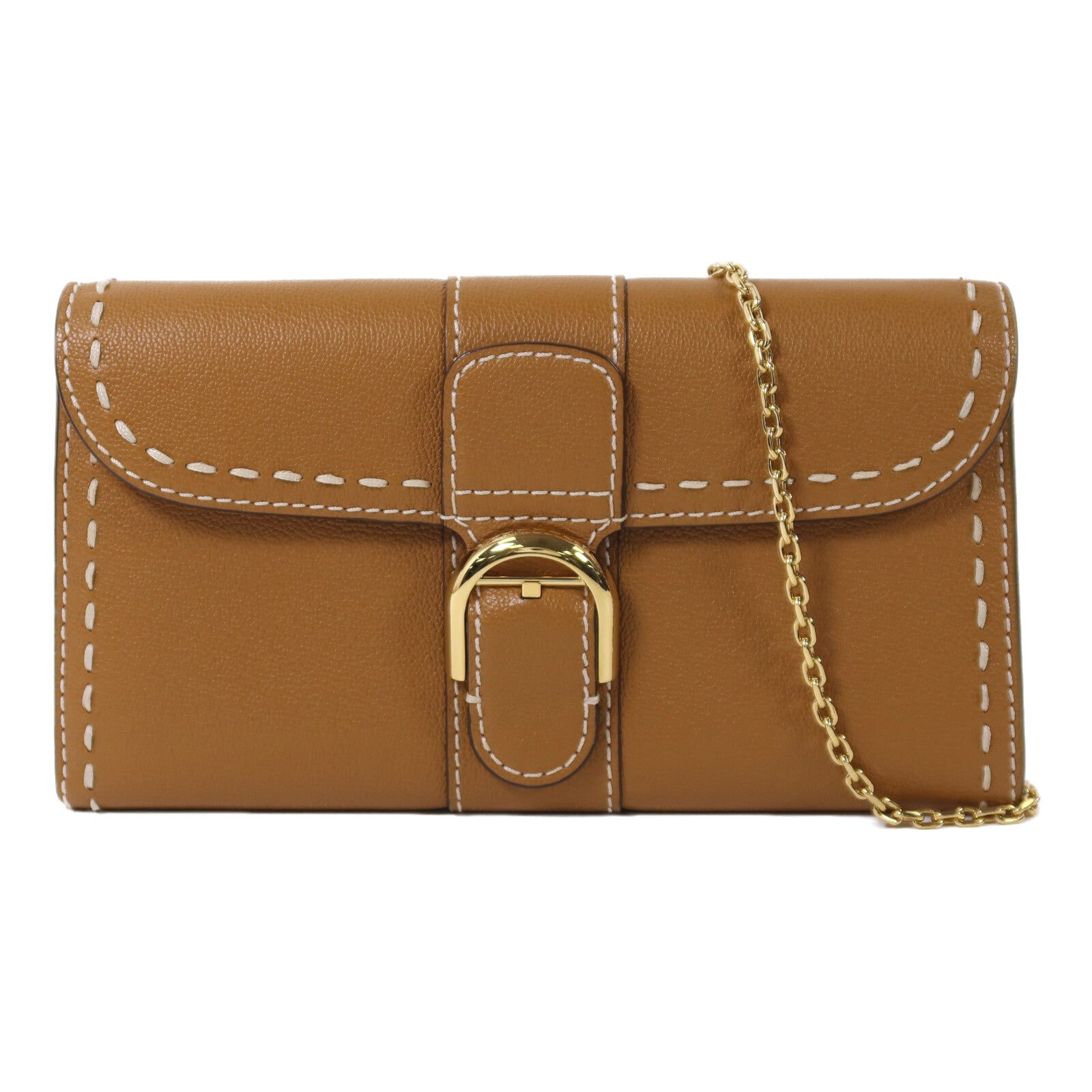 Delvaux 牛皮皮革Brillant Long Wallet Chain金扣鏈帶肩背袋