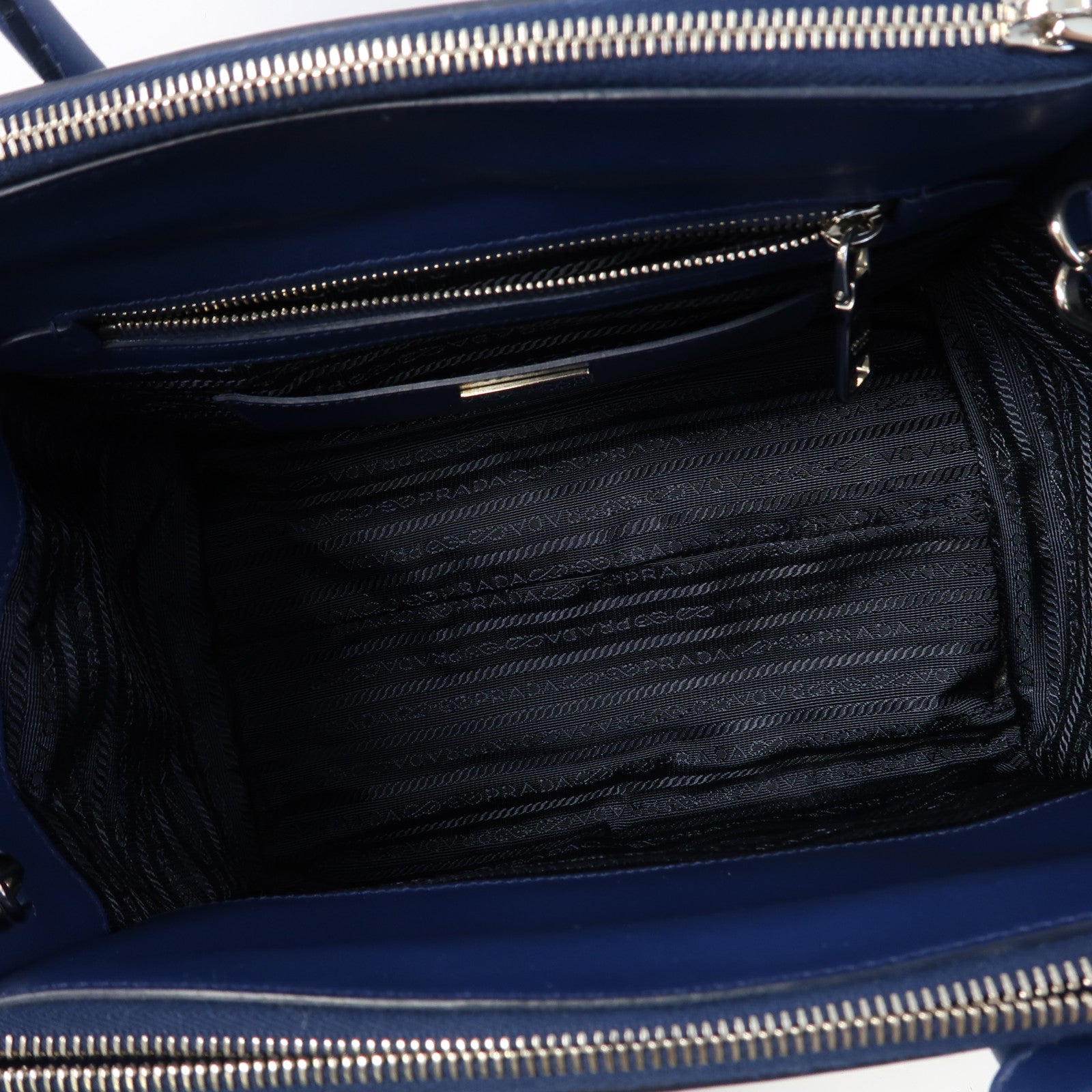 PRADA 【激減優惠】牛皮皮革Shoulder Bag銀扣手挽肩背兩用袋藍色