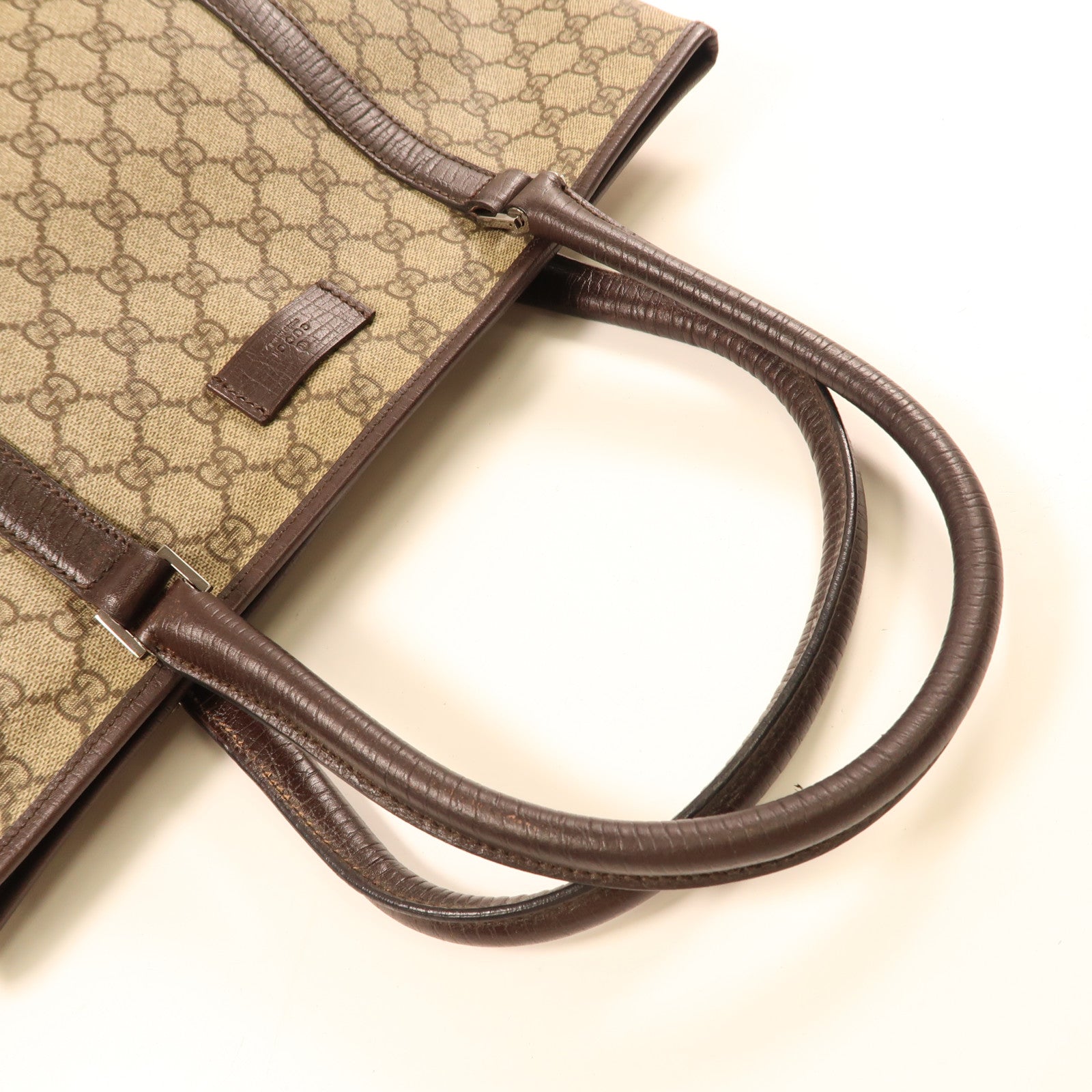 GUCCI 塗層帆布GG Supreme Tote Bag銀扣肩背袋啡色