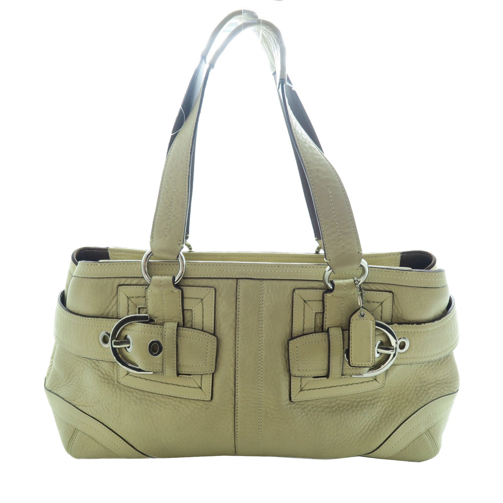 COACH 【激減優惠】牛皮皮革Shoulder Bag銀扣肩背袋淺褐色