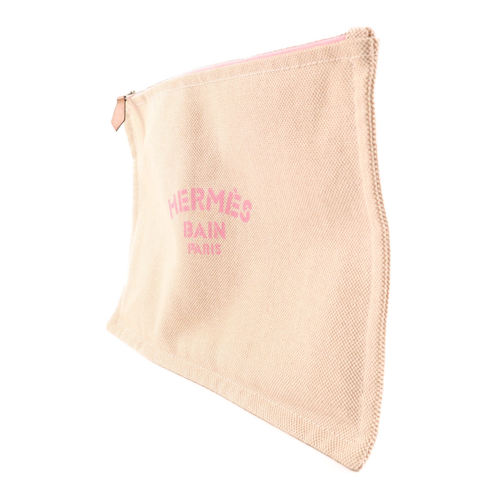 HERMES 帆布Bain Pouch銀扣手拿包粉紅色