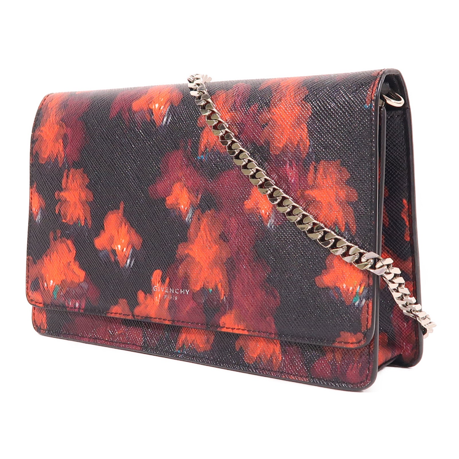 GIVENCHY SHW Chain Shoulder Bag Calfskin Leather Black Red