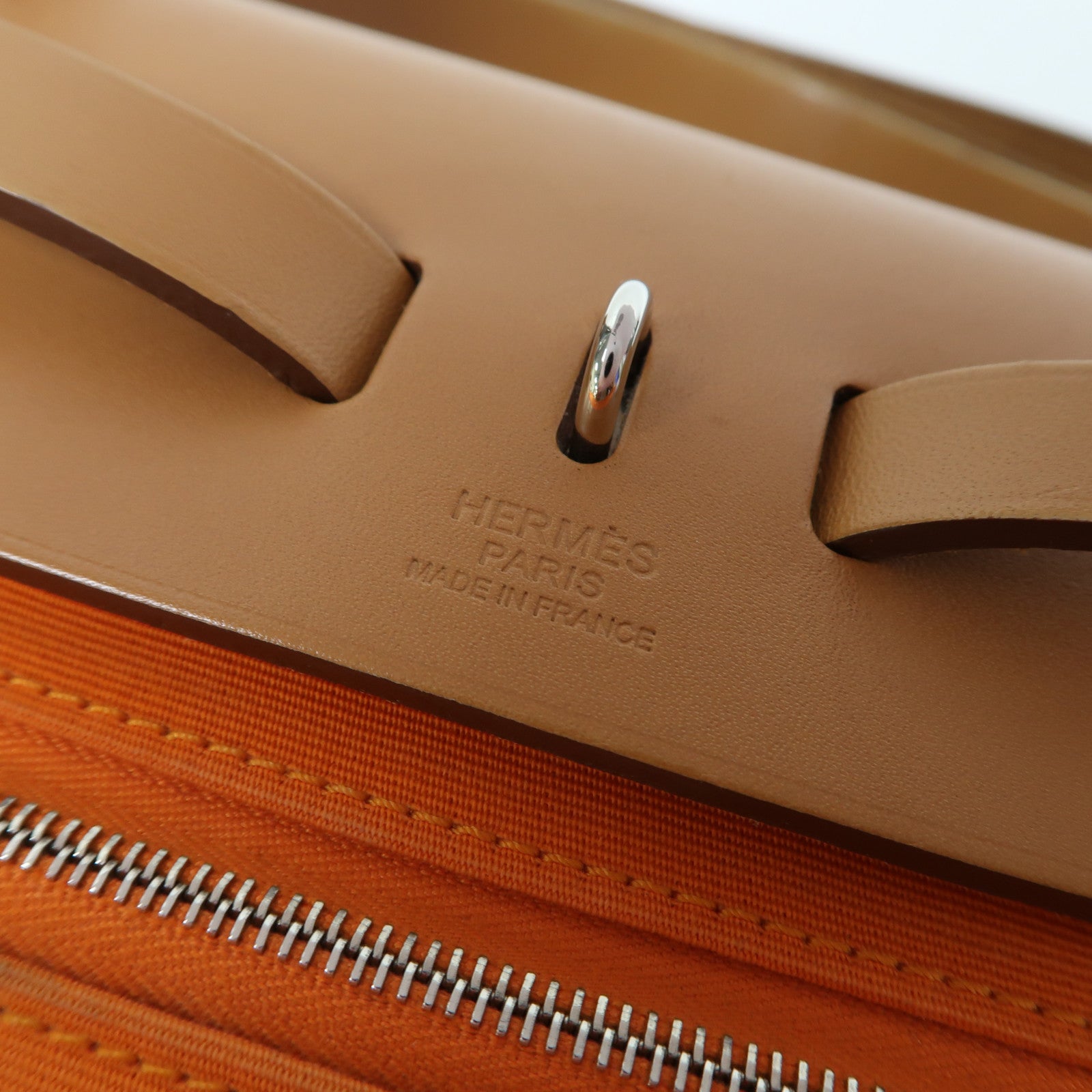 HERMES 【清倉大減價】帆布Herbag PM銀扣手挽肩背兩用袋橙色