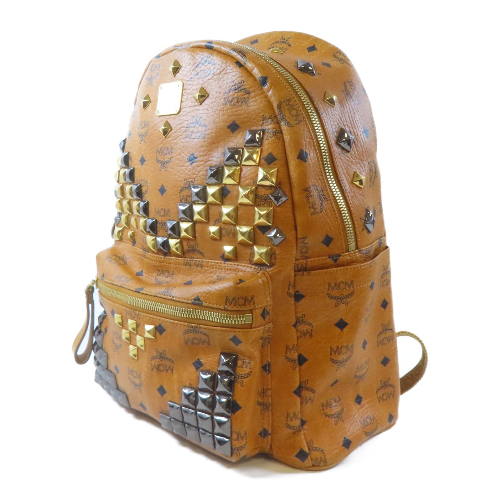 MCM 皮革Stark Side Studs Backpack金扣背包啡色