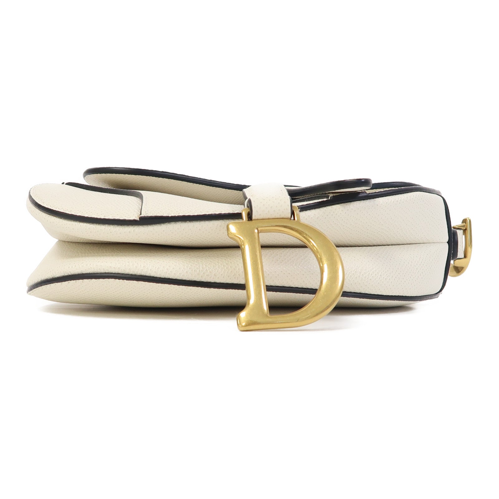 Dior 牛皮皮革Saddle Mini金扣手挽袋白色