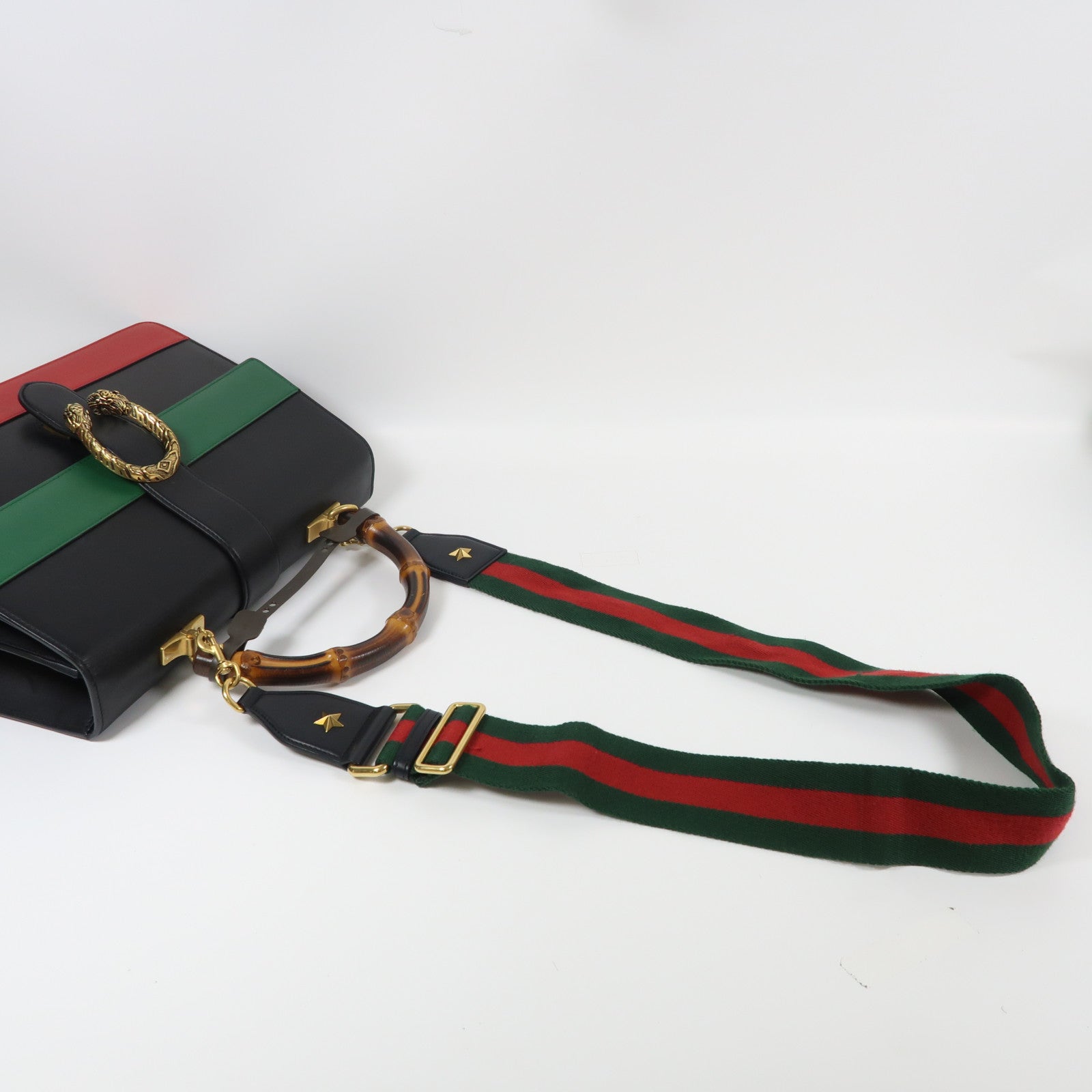 GUCCI GG GHW 2 Way Shoulder Bag Handbag 421999 Calfskin Leather Black Red Green