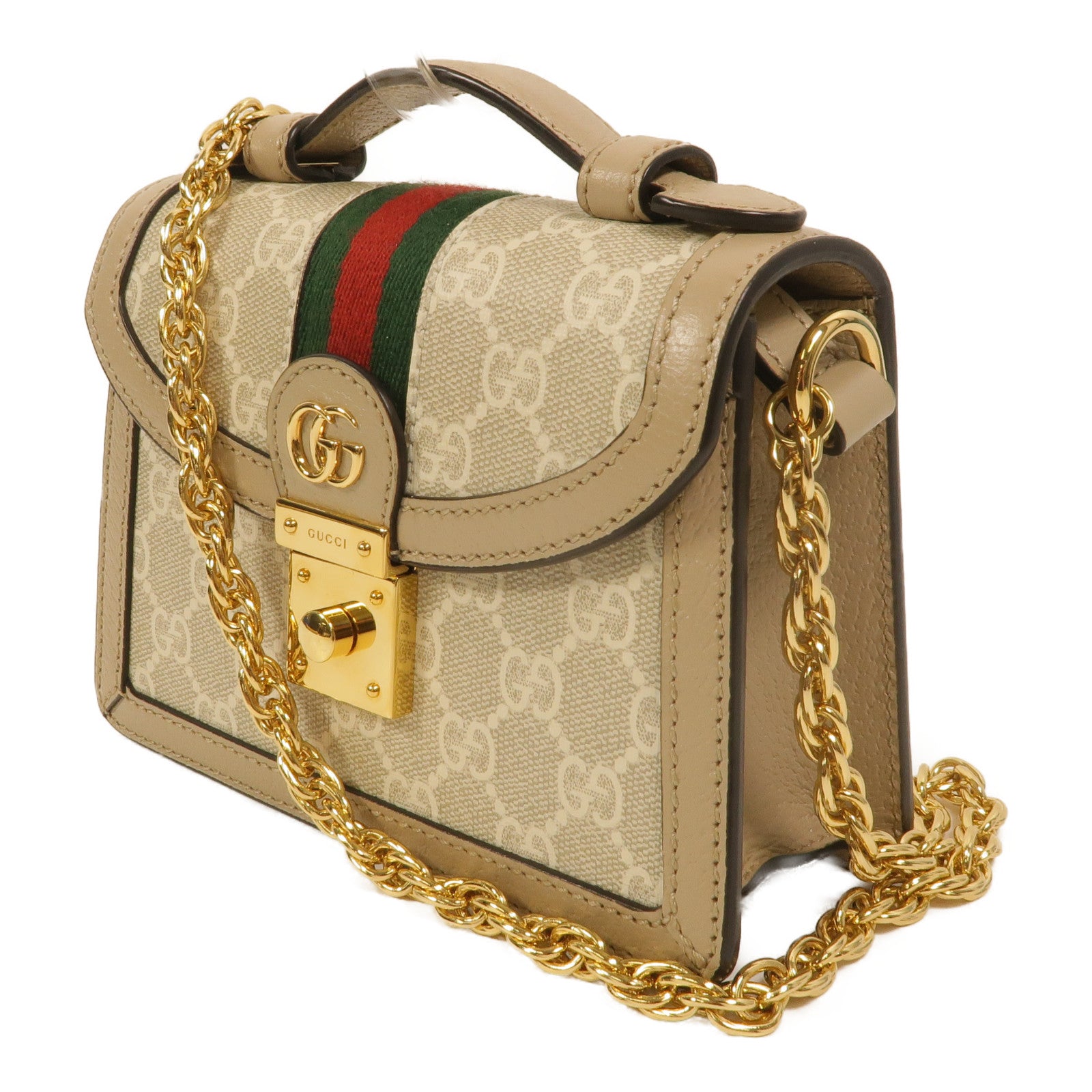 GUCCI 塗層帆布Ophidia GG鏈帶手挽肩背兩用袋
