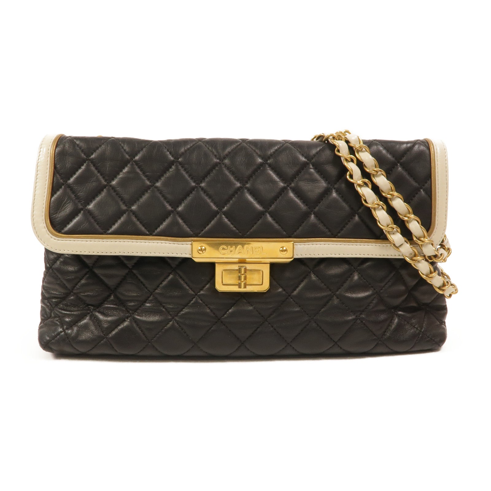 CHANEL 牛皮皮革2.55 East West Mademoiselle鏈帶肩背袋