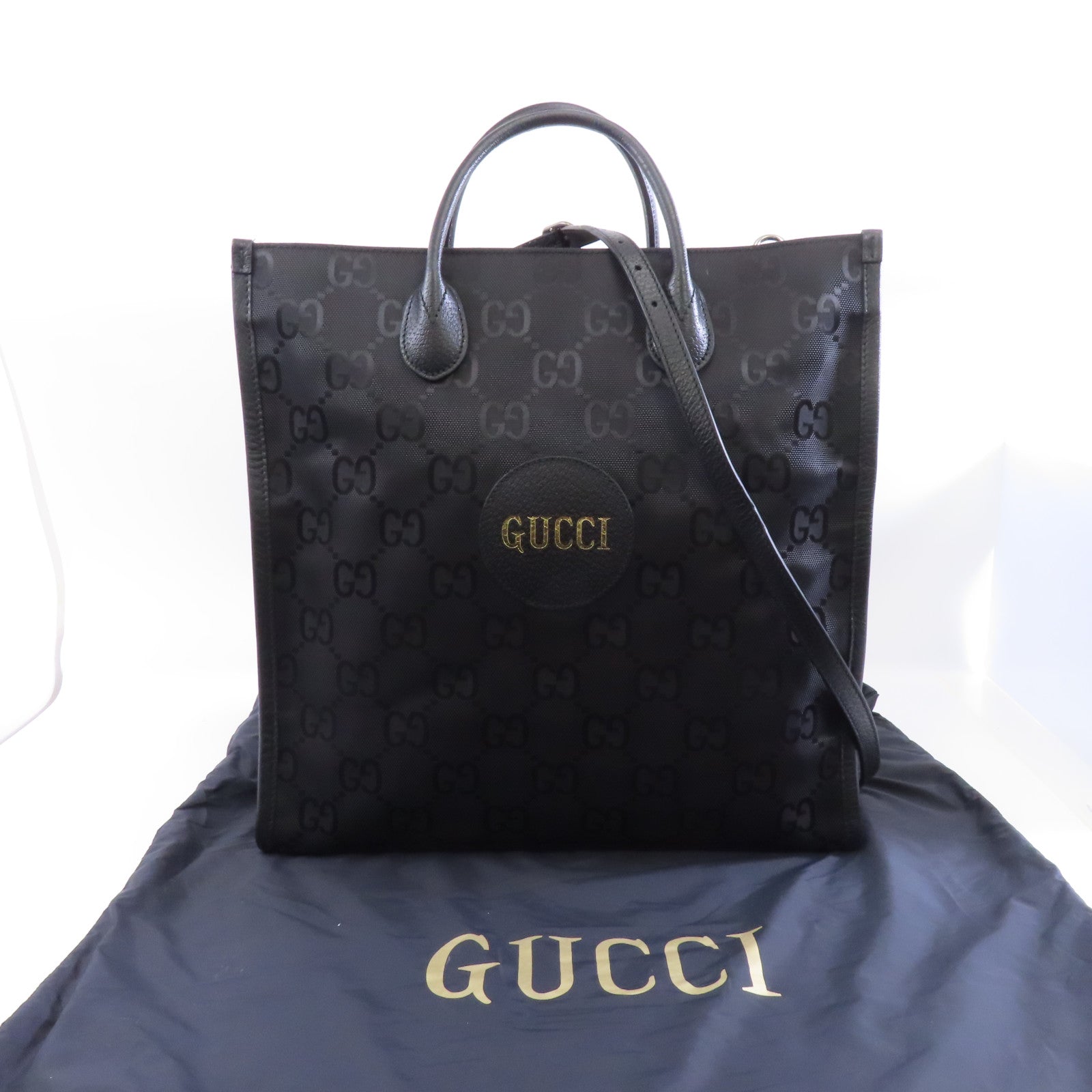 GUCCI 尼龍Tote Bag銀扣手挽袋黑色