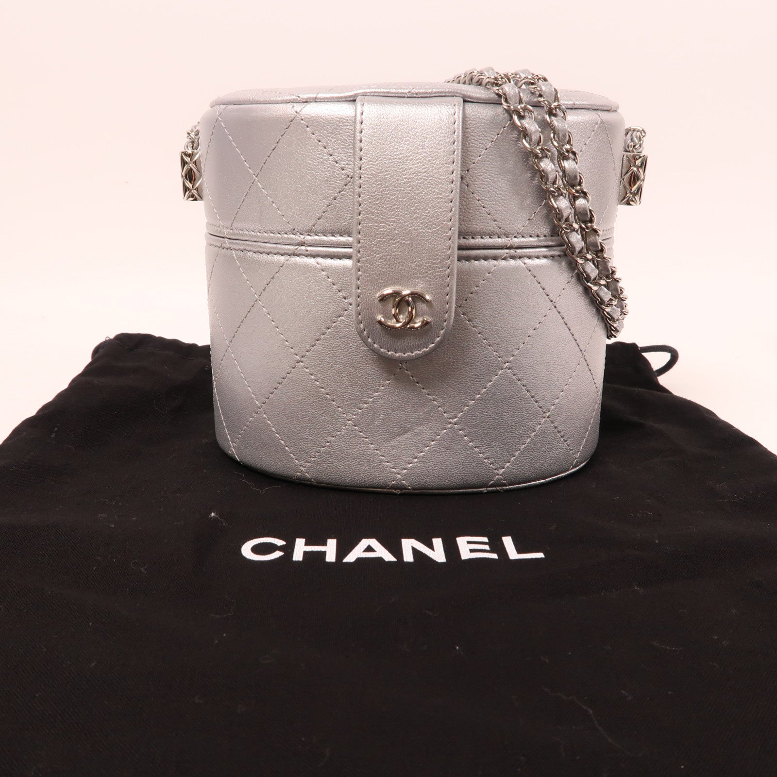 CHANEL 【激減優惠】菱格牛皮皮革Chain Shoulder銀扣鏈帶肩背袋銀色