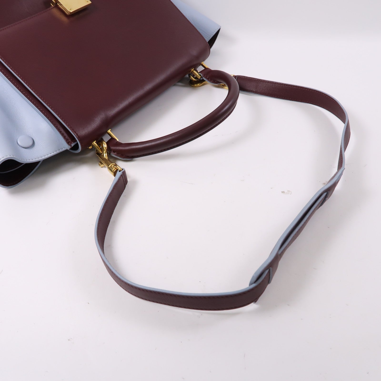 CELINE 牛皮皮革Shoulder Bag金扣手挽肩背兩用袋紅色/淺藍色