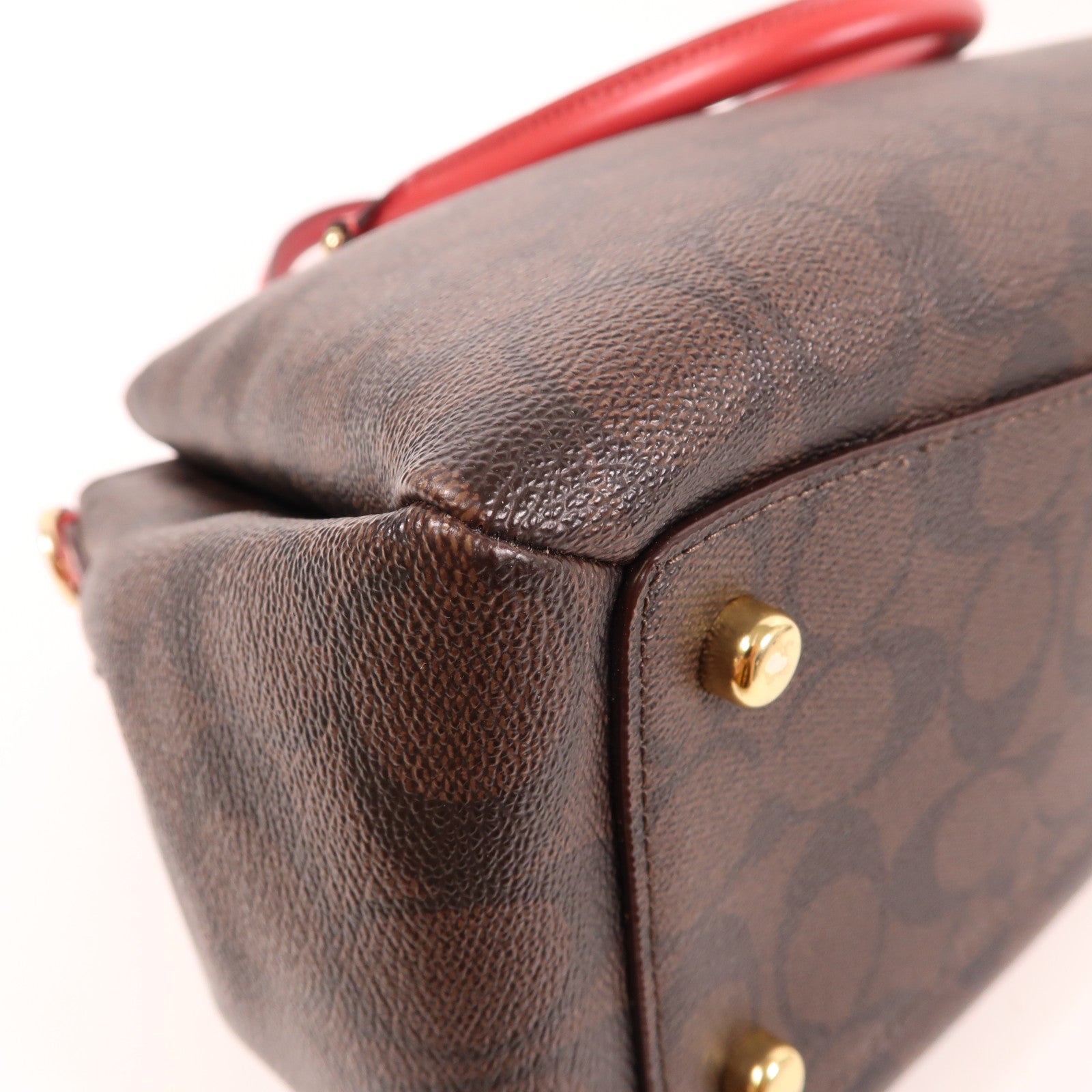 COACH 塗層帆布Handbag金扣肩背袋棕色/紅色