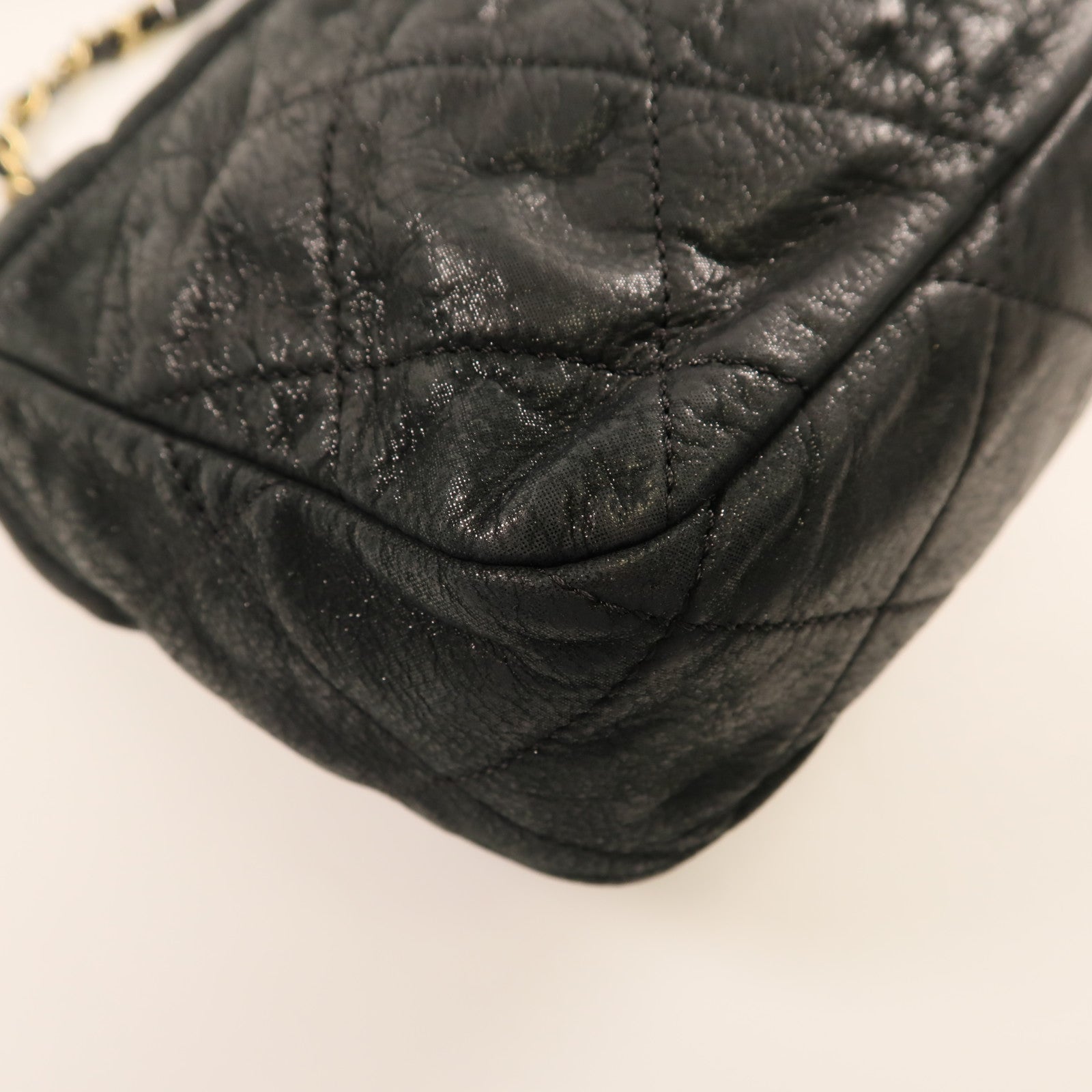 CHANEL 牛皮皮革Shoulder Bag金扣鏈帶肩背袋黑色