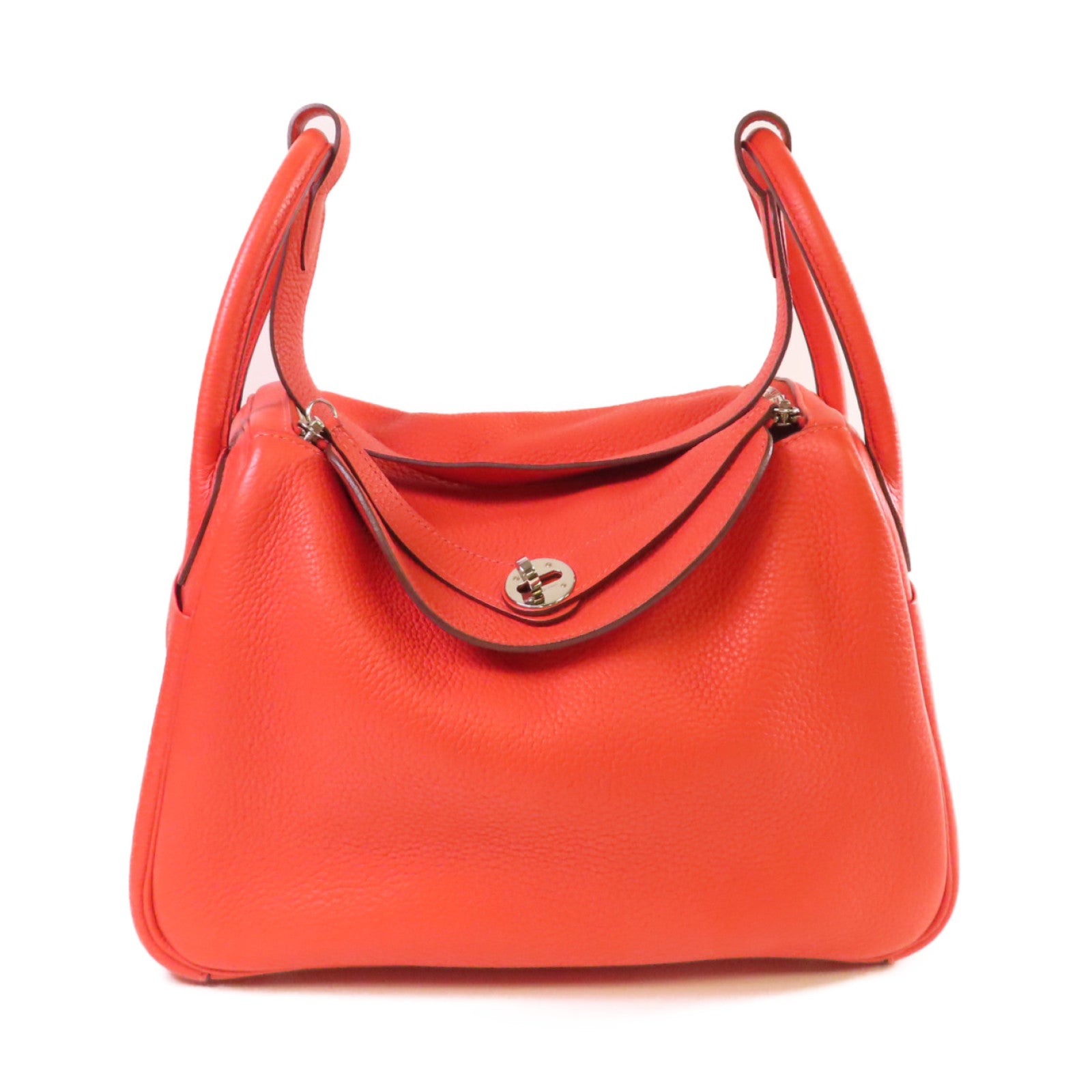 HERMES 【激減優惠】Clemence皮革Lindy 30 Shoulder Bag銀扣肩背袋Orange橙色