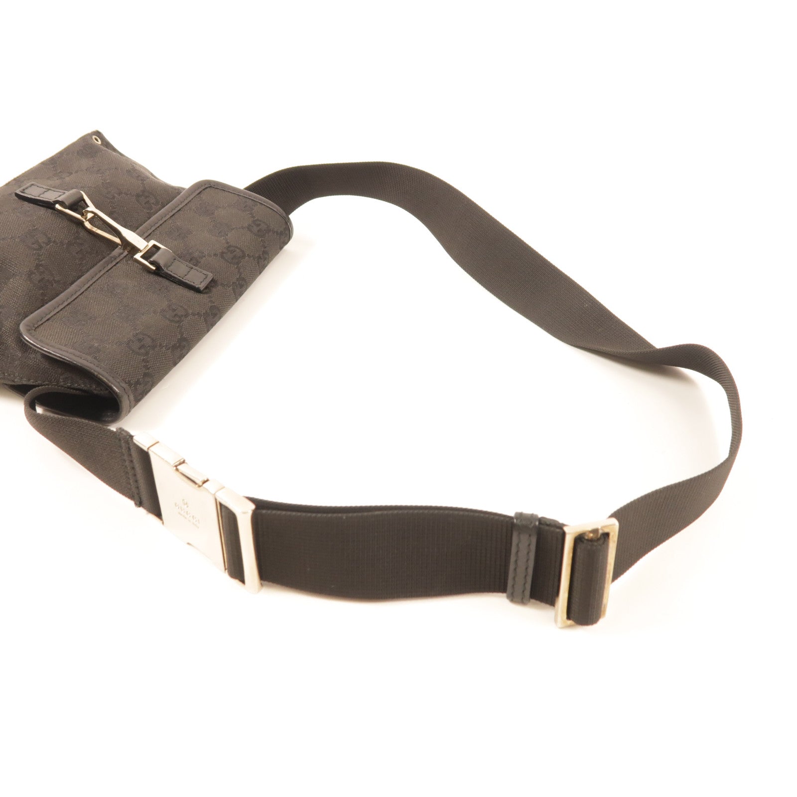 GUCCI 帆布Belt Bag銀扣肩背袋
