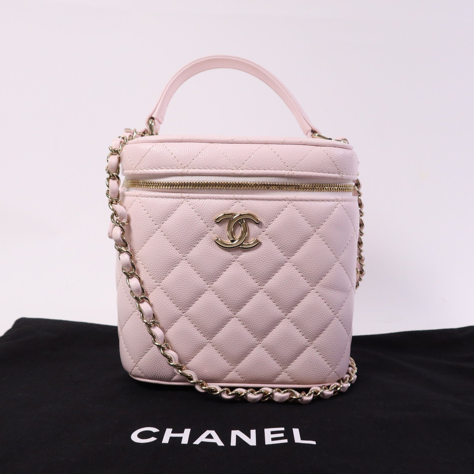 CHANEL 【激減優惠】牛皮皮革Vanity Case金扣鏈帶手挽肩背兩用袋