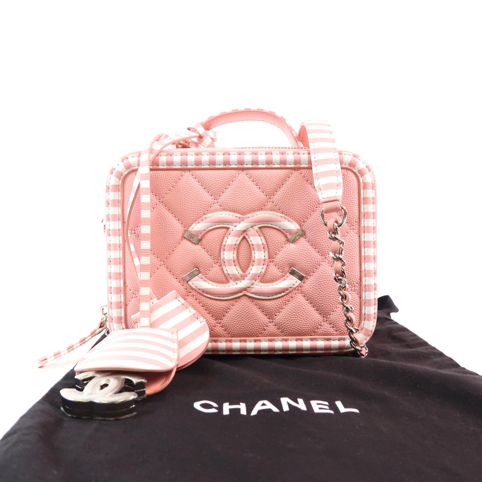 CHANEL 牛皮皮革Vanity Case銀扣手挽肩背兩用袋