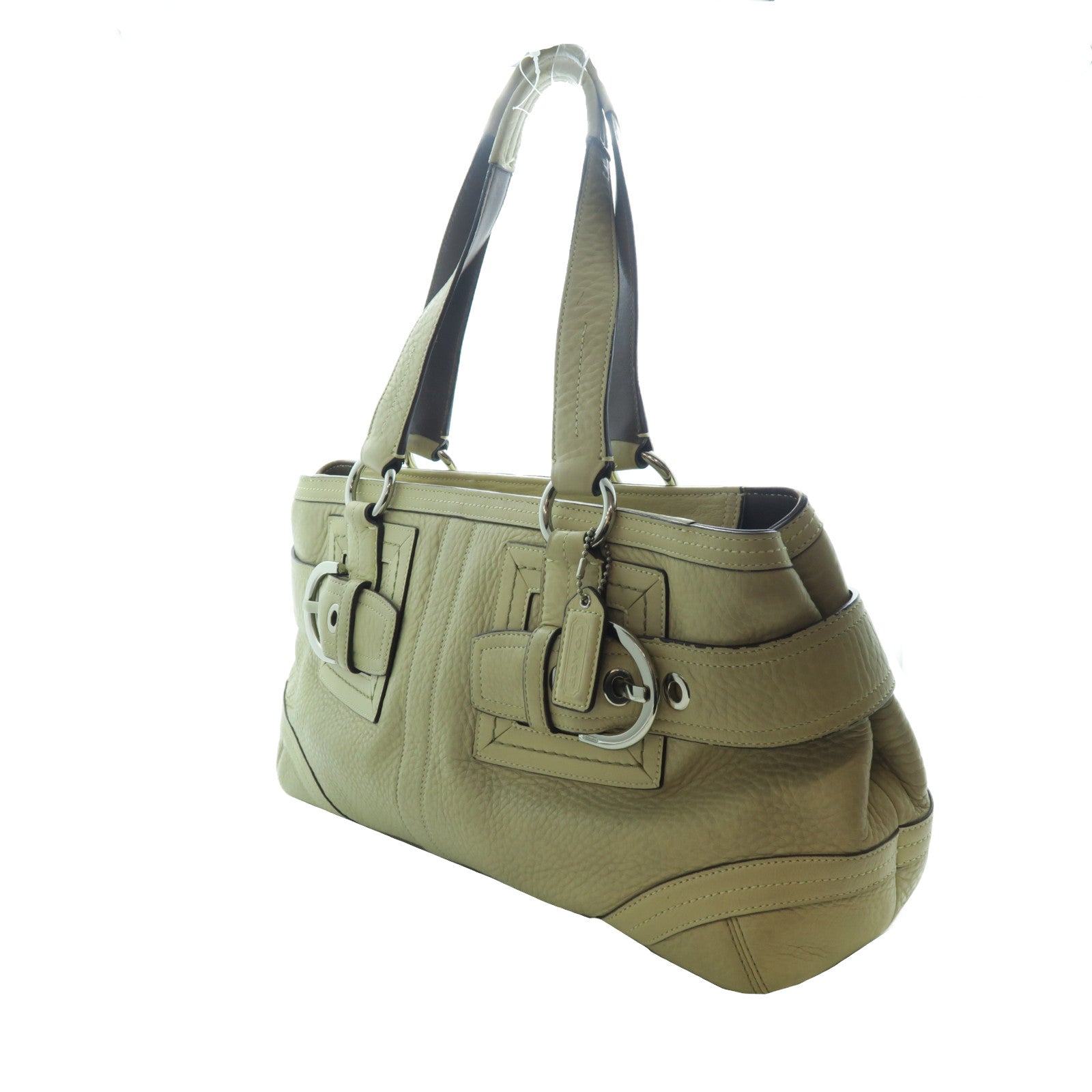 COACH 【激減優惠】牛皮皮革Shoulder Bag銀扣肩背袋淺褐色