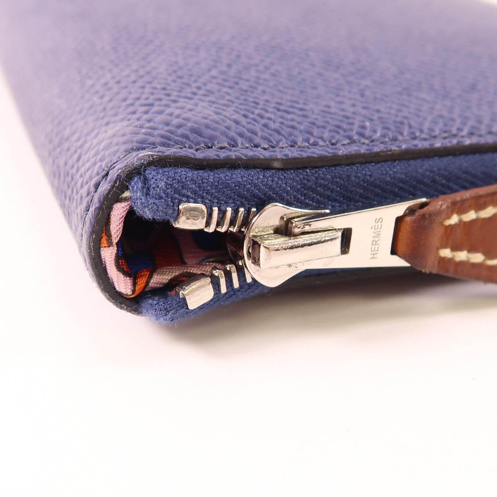 HERMES Epsom皮革Silk In Wallet銀扣長錢包Bleu Indigo