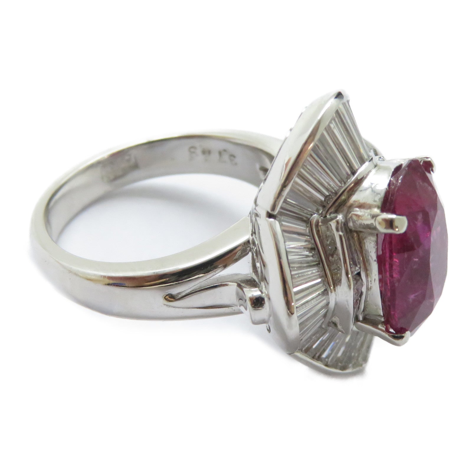 JEWELRY PT900鉑金Rubellite Ring 3.743ct紅碧璽/1.41ct鑽石戒指US#5